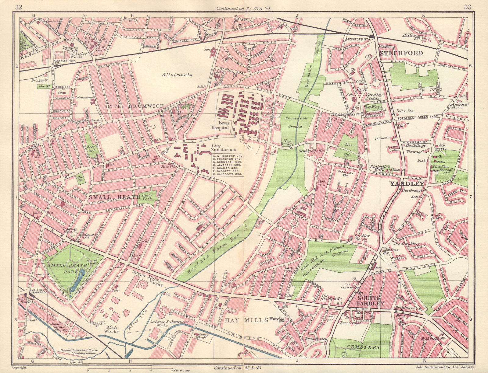 BIRMINGHAM EAST Little Bromwich Small Heath Yardley Hay Mills Stechford 1954 map