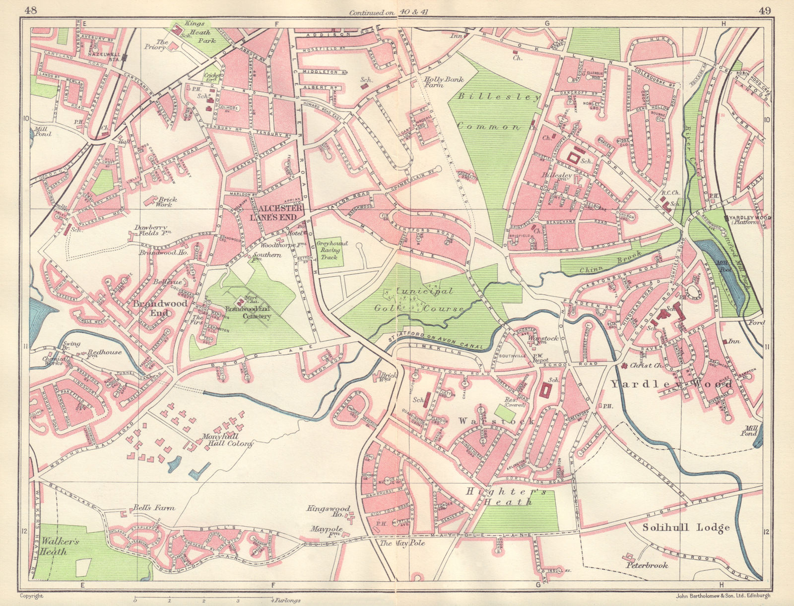 BIRMINGHAM SOUTH Hazelwell Brandwood Alcester Warstock Yardley Wood 1954 map