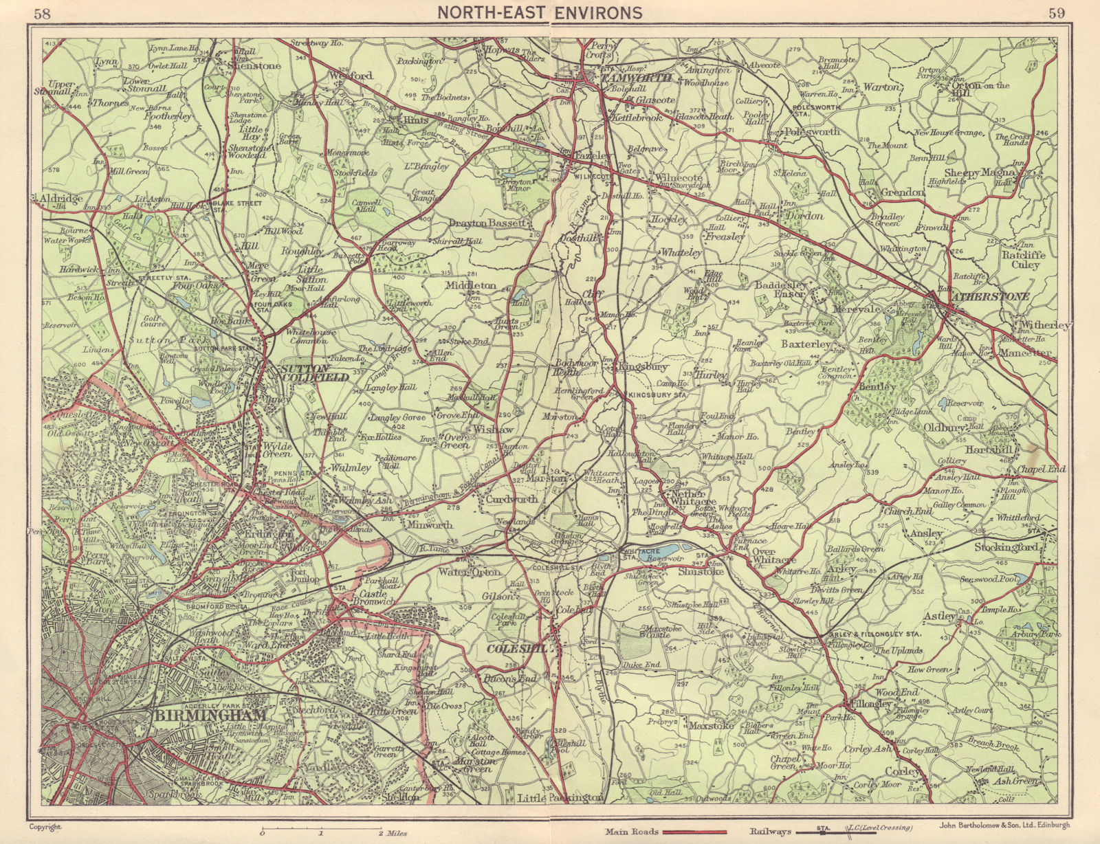 NE BIRMINGHAM environs Tamworth Atherston Sutton Coldfield Coleshill 1954 map