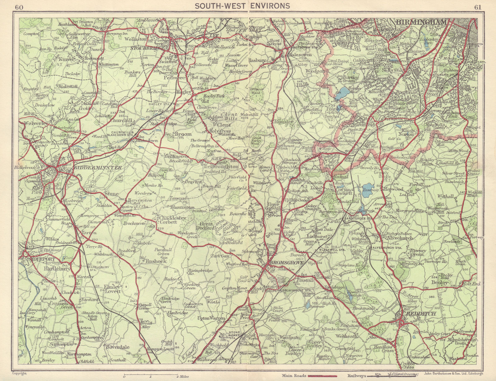 SW BIRMINGHAM environs Stourbridge Kidderminster Bromsgrove Stourport 1954 map