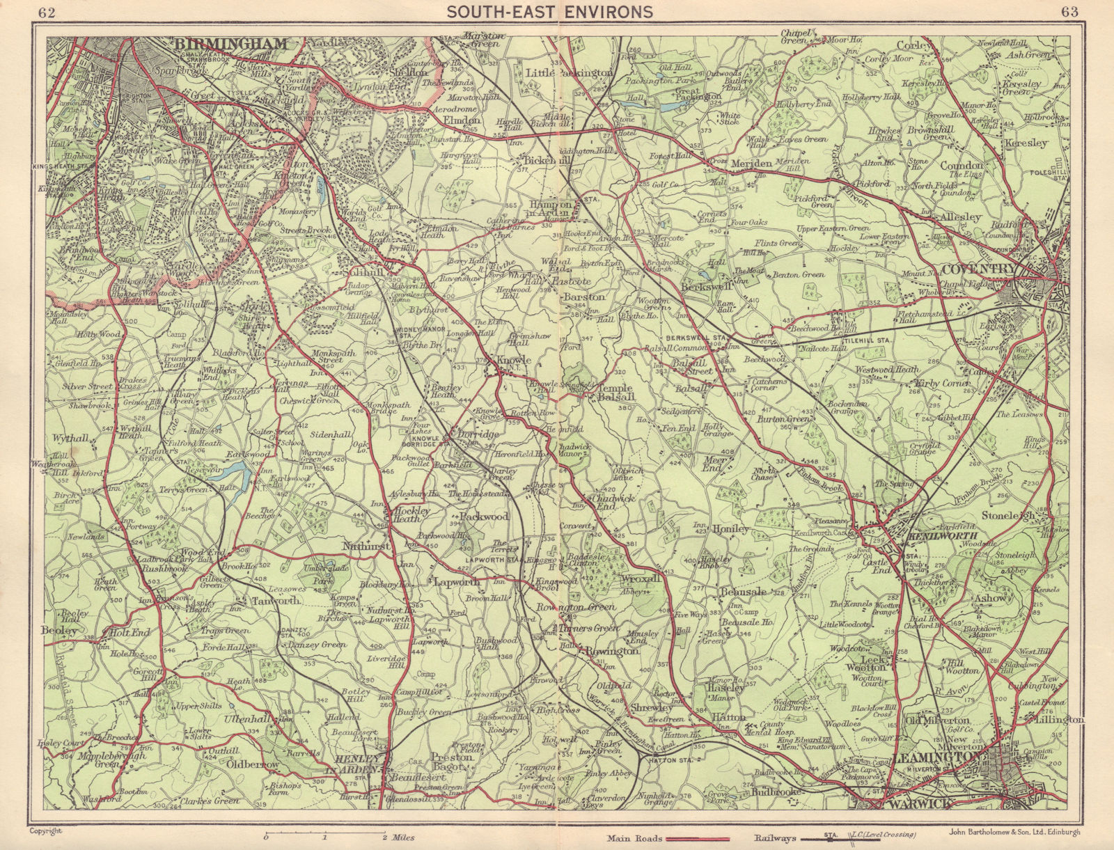 SE BIRMINGHAM environs. Solihull Coventry Leamington Kenilworth Henley 1954 map