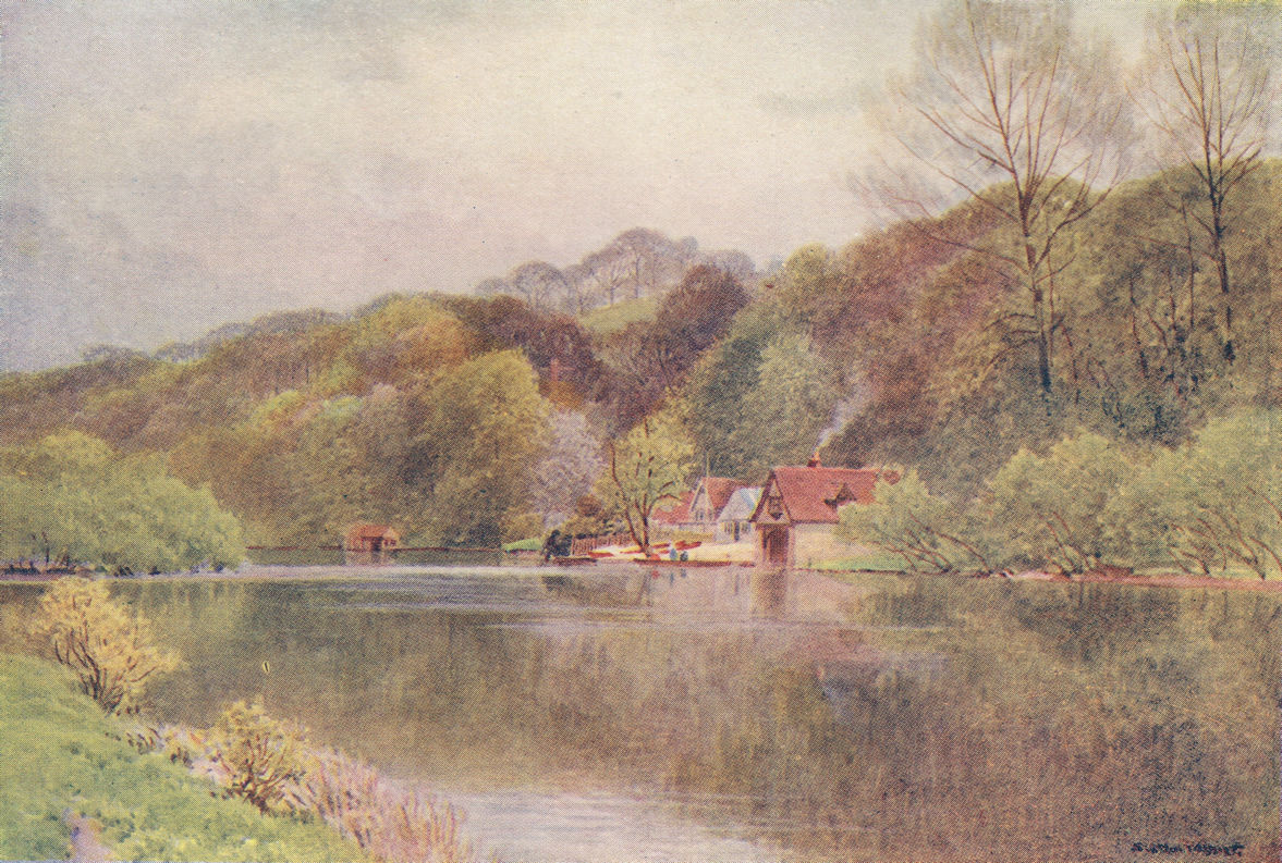 The Ferry, Cookham Dean, Berkshire by Sutton Palmer 1920 old antique print