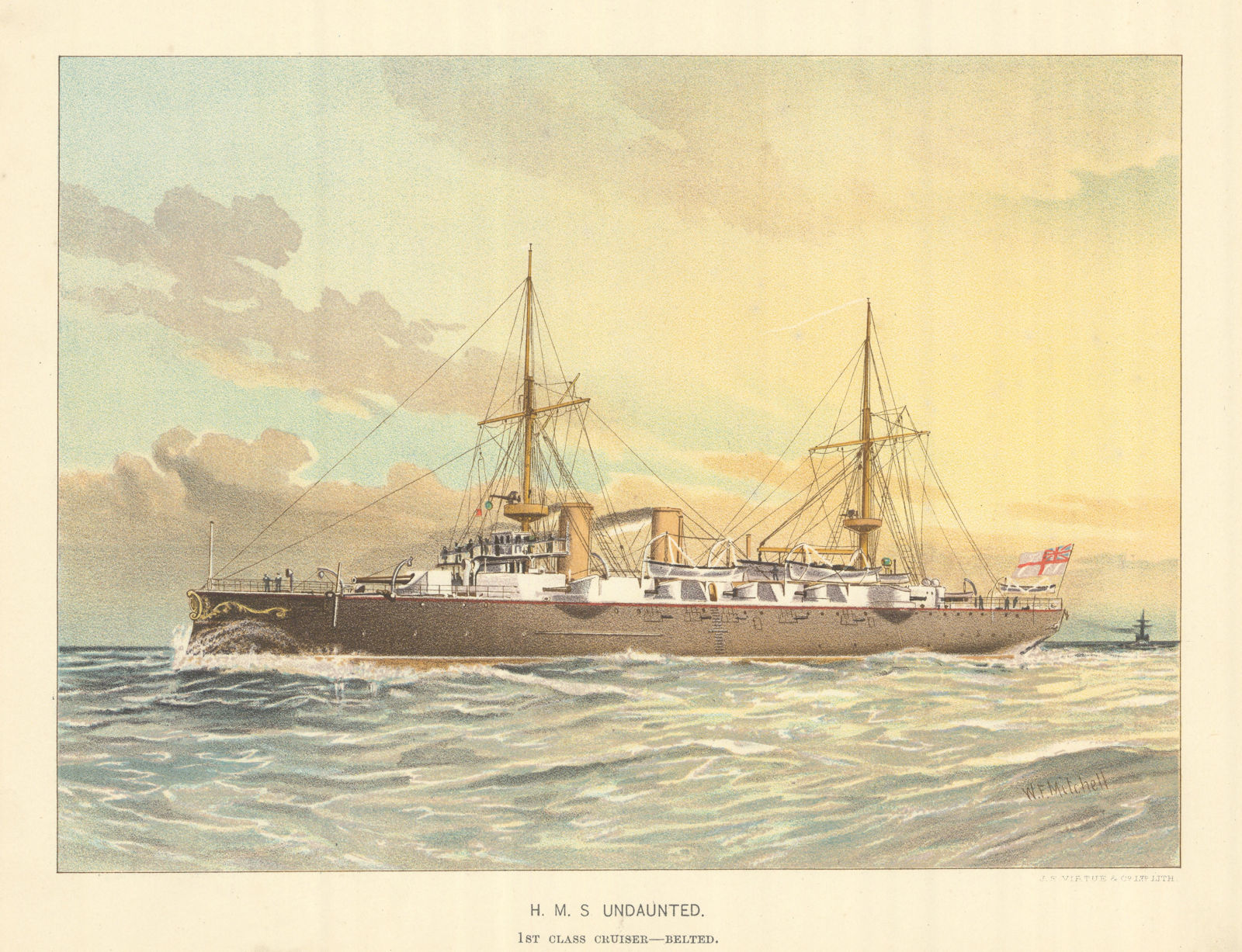 H.M.S. "Undaunted", 1st class cruiser (1886) by W.F. Mitchell. Royal Navy 1893