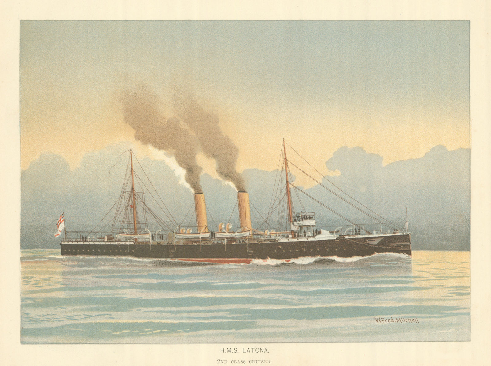 H.M.S. "Latona " - 2nd class cruiser (1890) by W.F. Mitchell. Royal Navy 1893