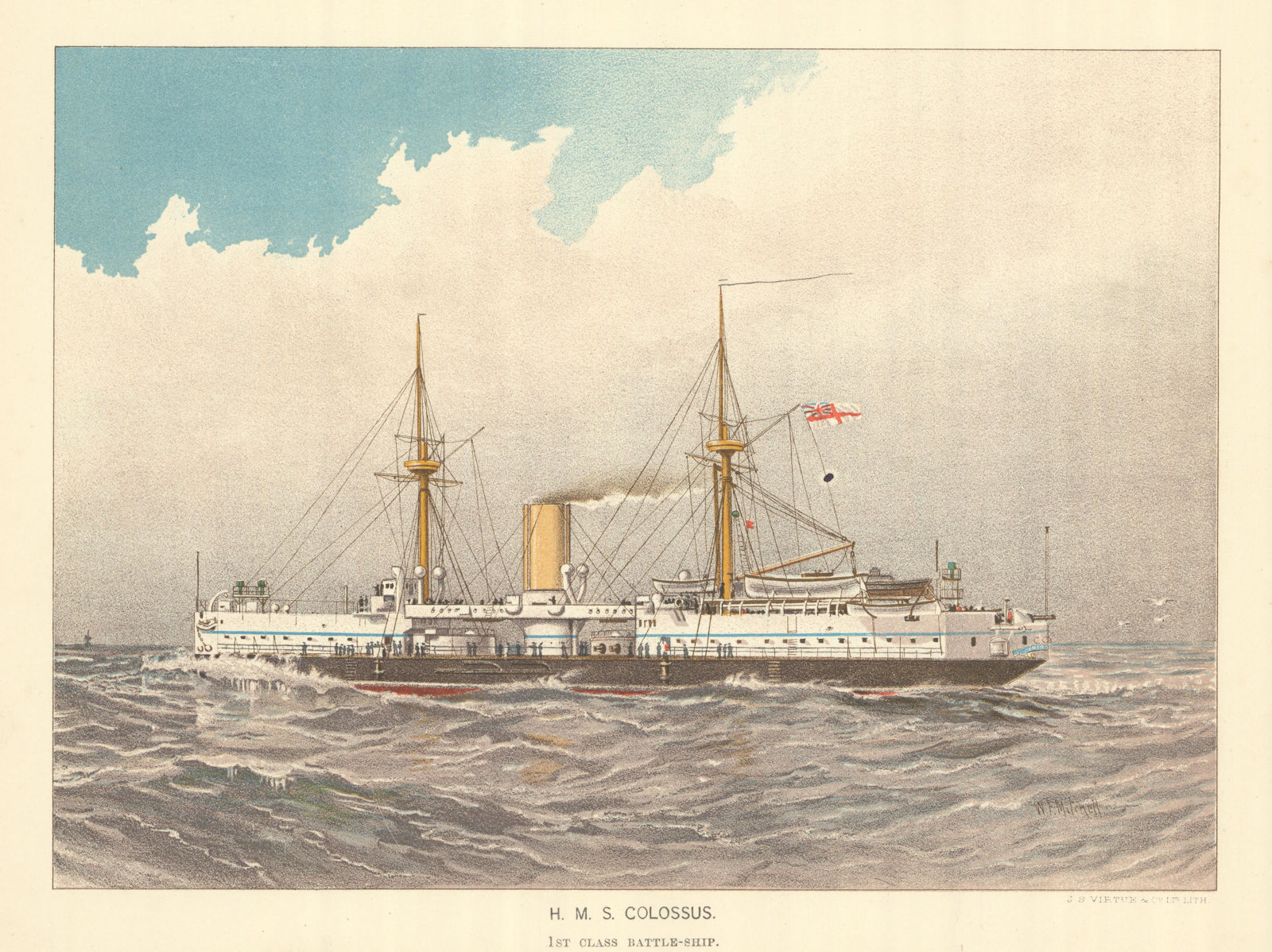 H.M.S. "Colossus", 1st class battleship (1882) by W.F. Mitchell. Royal Navy 1893