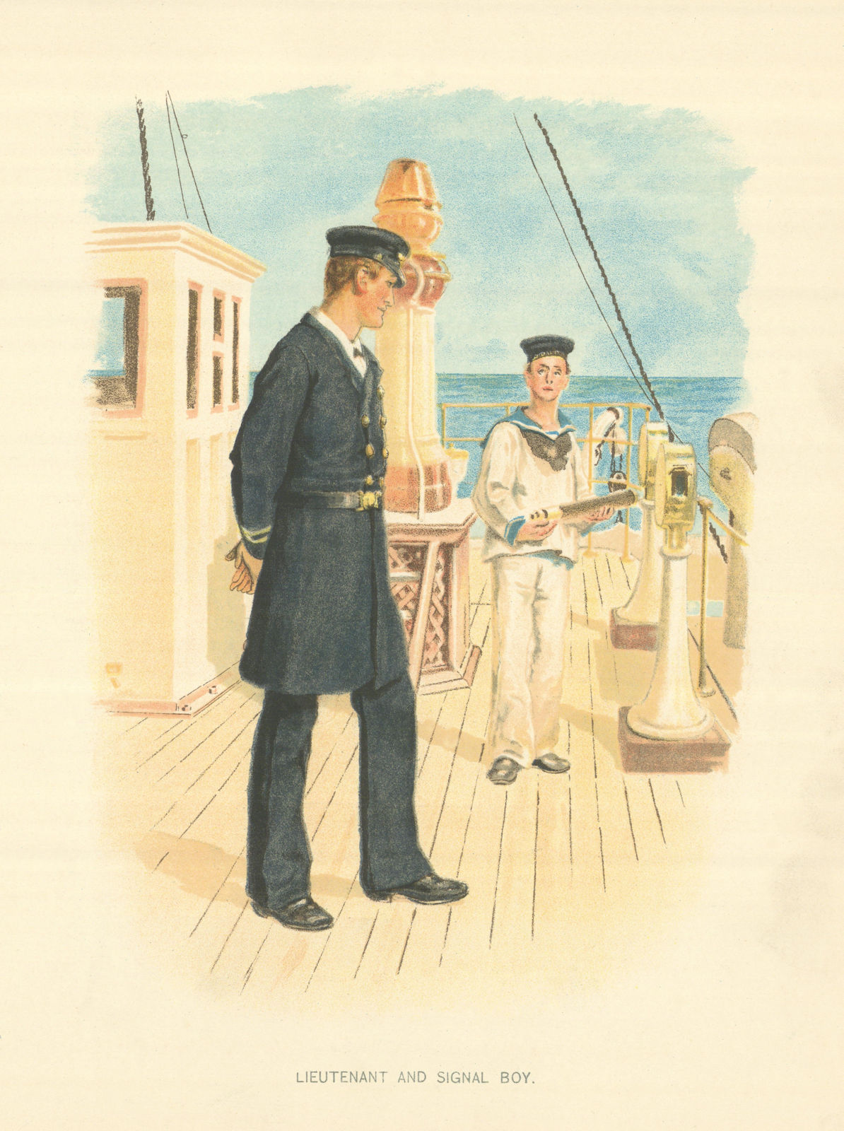 Associate Product Lieutenant and Signal Boy by W.C. Symons. Royal Navy 1893 old antique print