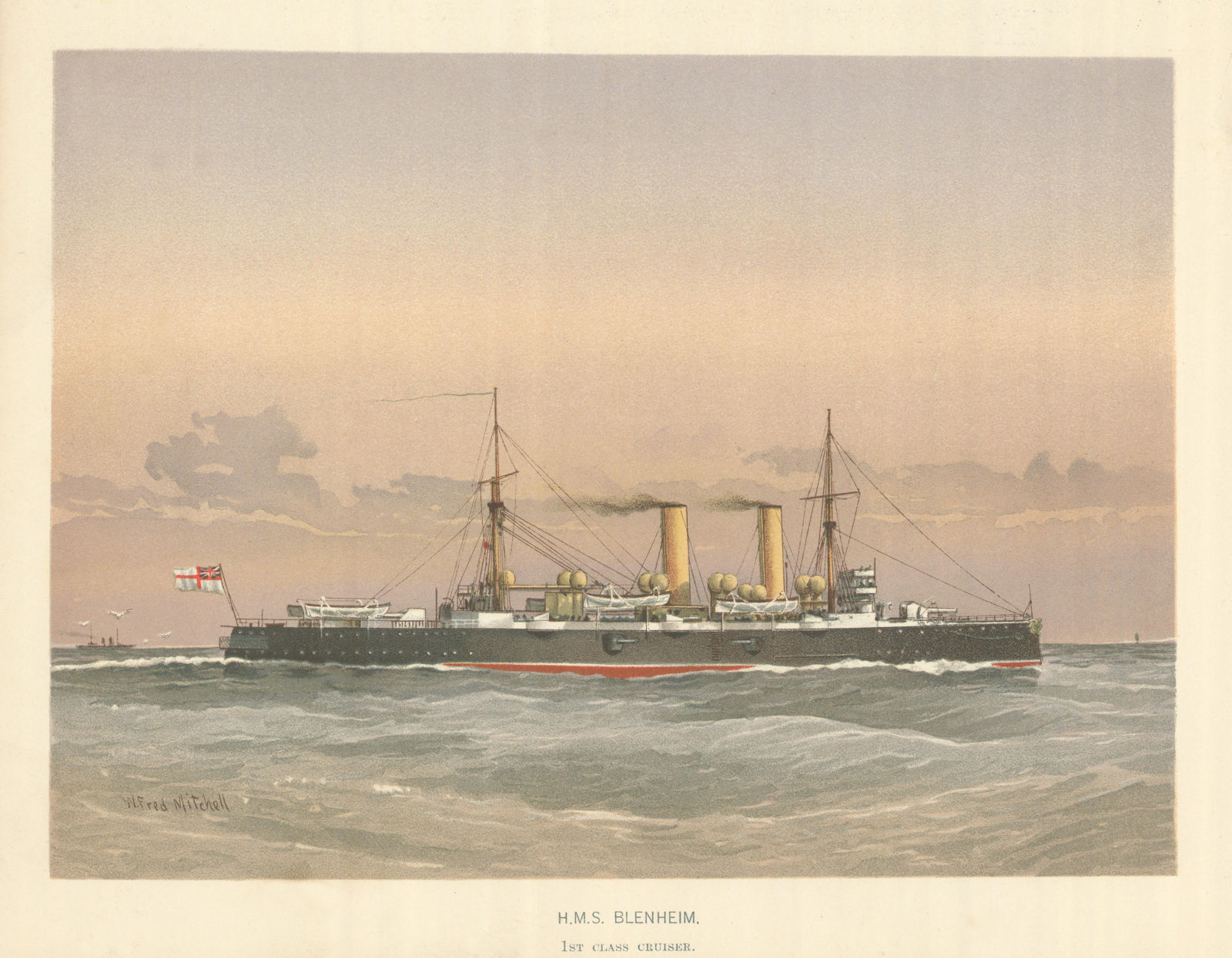 Associate Product H.M.S . "Blenheim" - 1st class cruiser (1890) by W.F. Mitchell. Royal Navy 1893