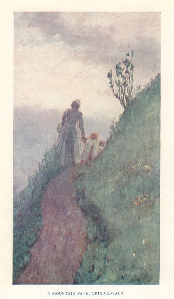 A mountain path, Grindewald, Switzerland 1917 old antique print picture