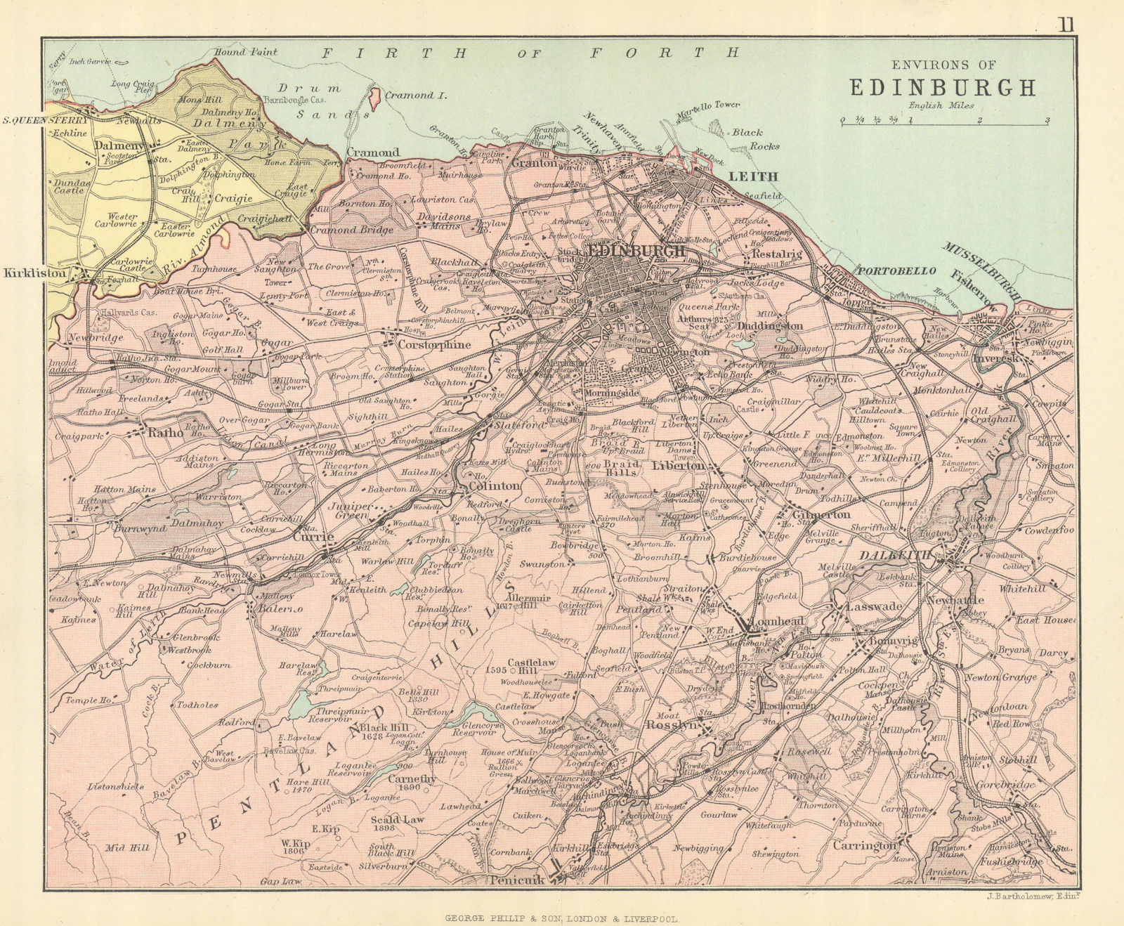 Associate Product 'Environs of Edinburgh'. Parishes. BARTHOLOMEW 1886 old antique map plan chart