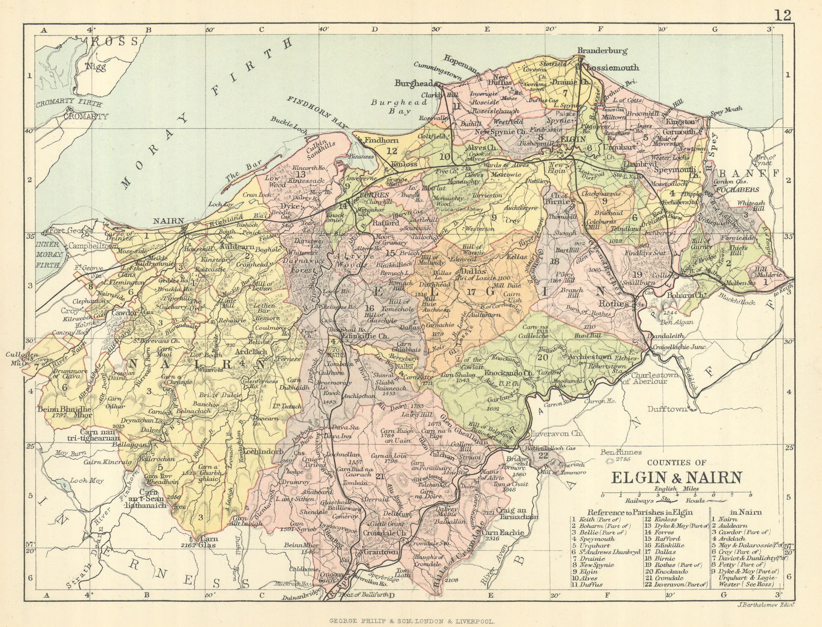 Associate Product 'Counties of Elgin & Nairn'. Elginshire & Nairnshire. BARTHOLOMEW 1886 old map