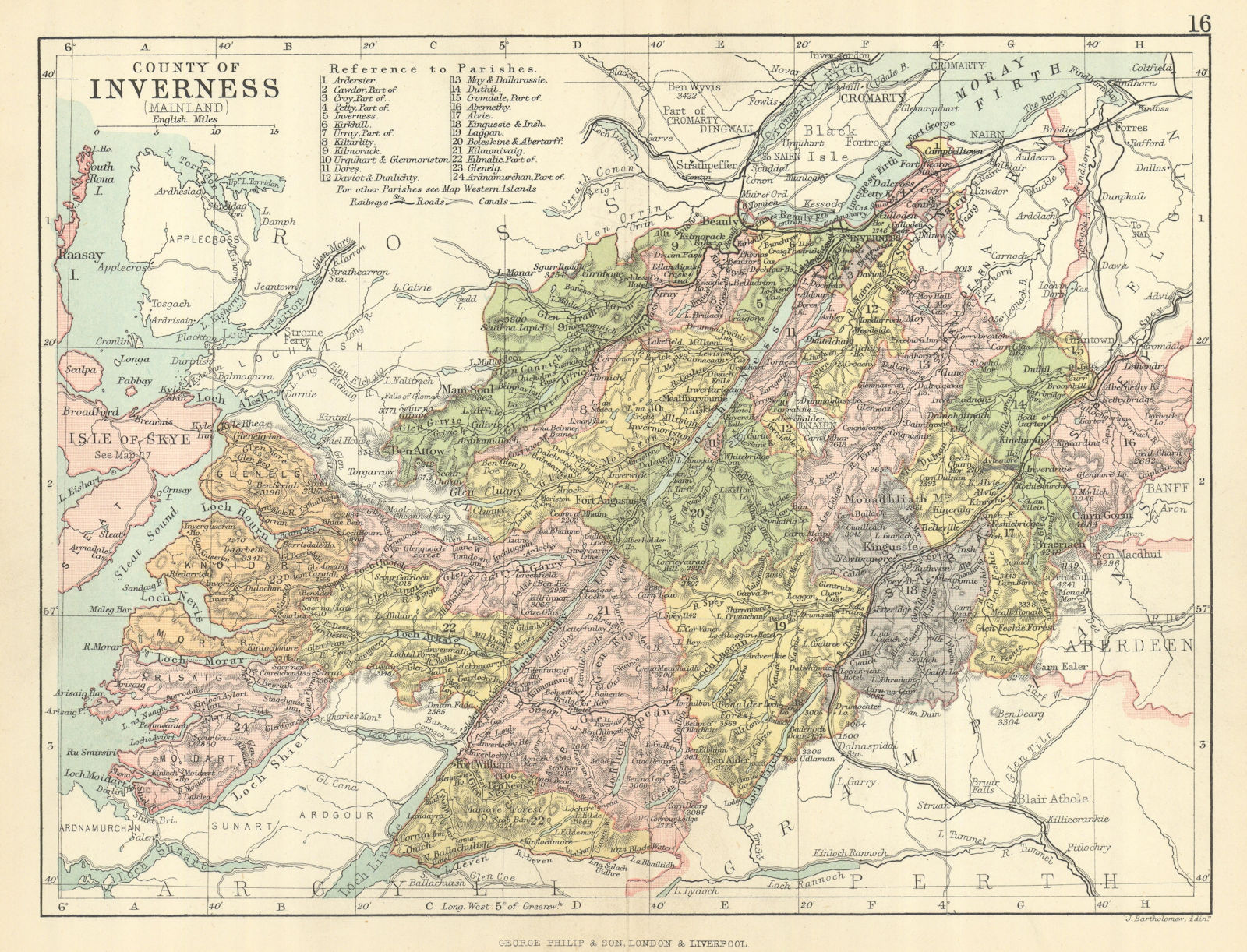 'County of Inverness (Mainland)' Inverness-shire. Parishes. BARTHOLOMEW 1886 map