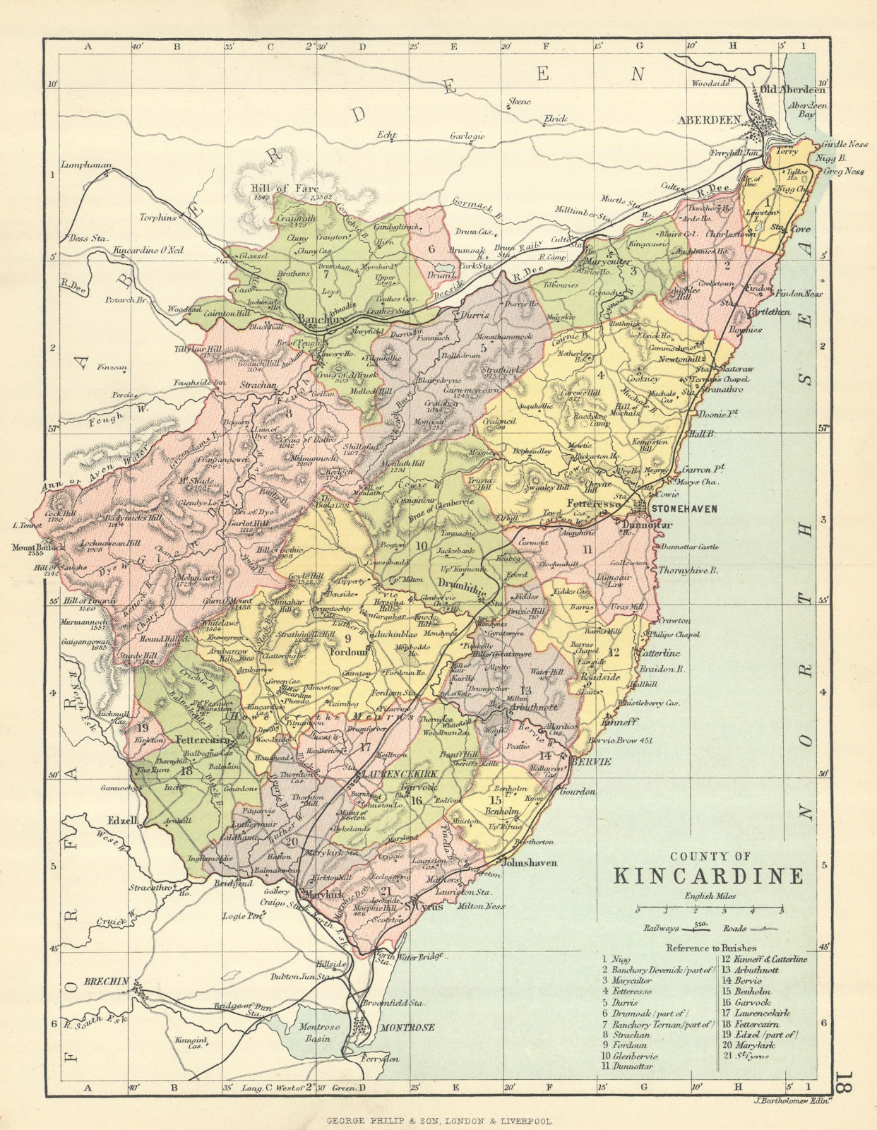 Associate Product 'County of Kincardine'. Kincardineshire. Parishes. BARTHOLOMEW 1886 old map