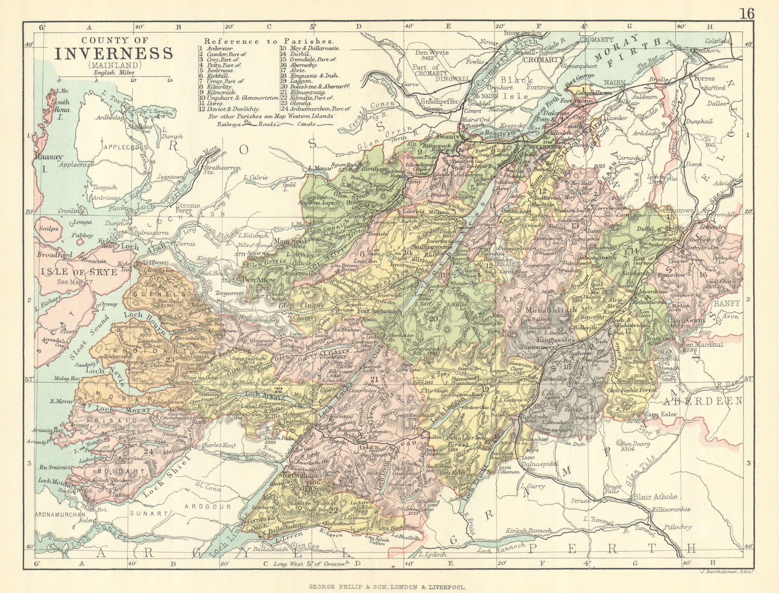 'County of Inverness (Mainland)' Inverness-shire. Parishes. BARTHOLOMEW 1888 map