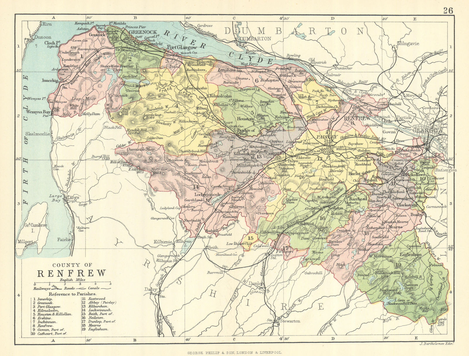 Associate Product 'County of Renfrew'. Renfrewshire. Parishes. BARTHOLOMEW 1888 old antique map