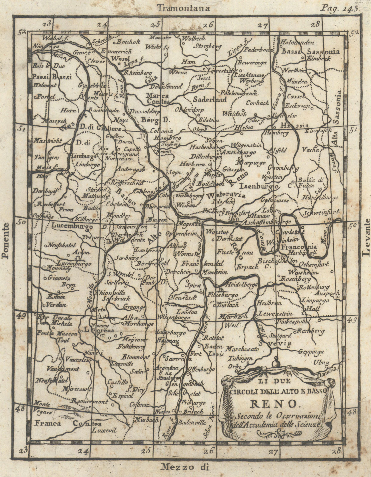 'Li due Circoli Dell' Alto e Basso Reno'. Rhine valley. BUFFIER 1788 old map