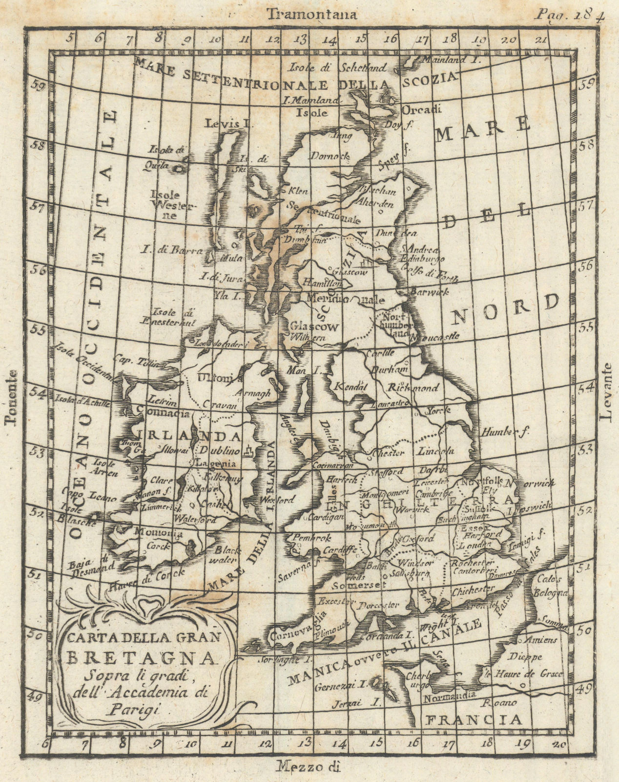 'Carta Della Gran Bretagna '. British Isles antique map by Claudio Buffier 1788