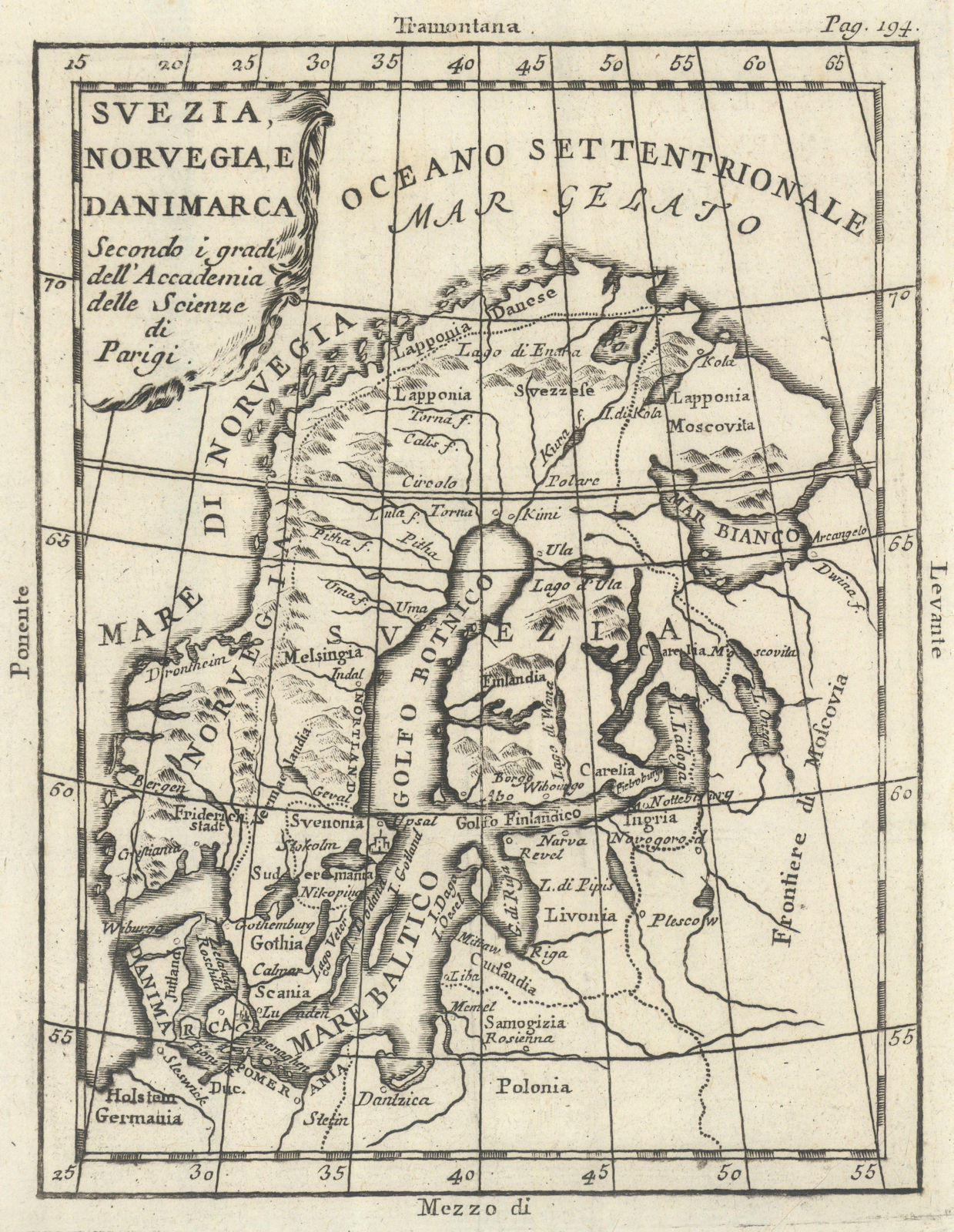 'Svezia, Novergia, e Danimarca'. Scandinavia antique map by Claudio Buffier 1788