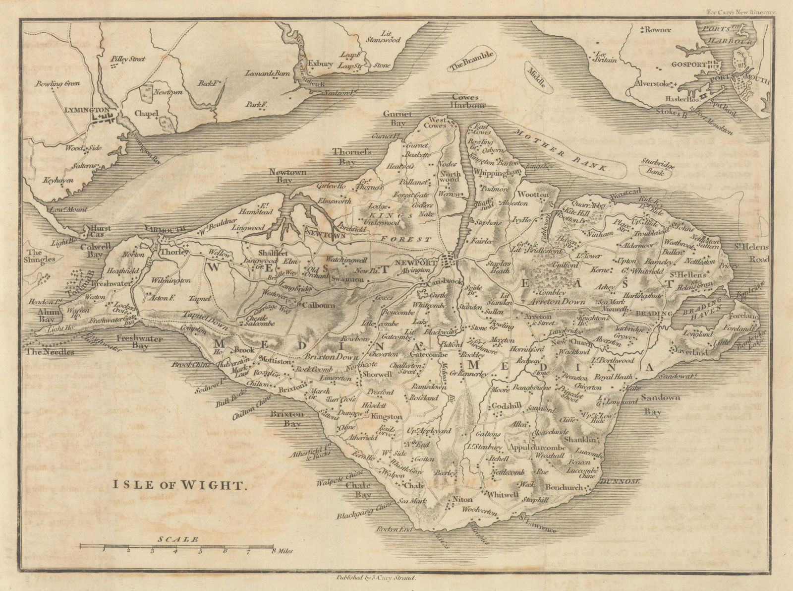 ISLE OF WIGHT by John CARY. Miniature antique map. Solent 1815 old