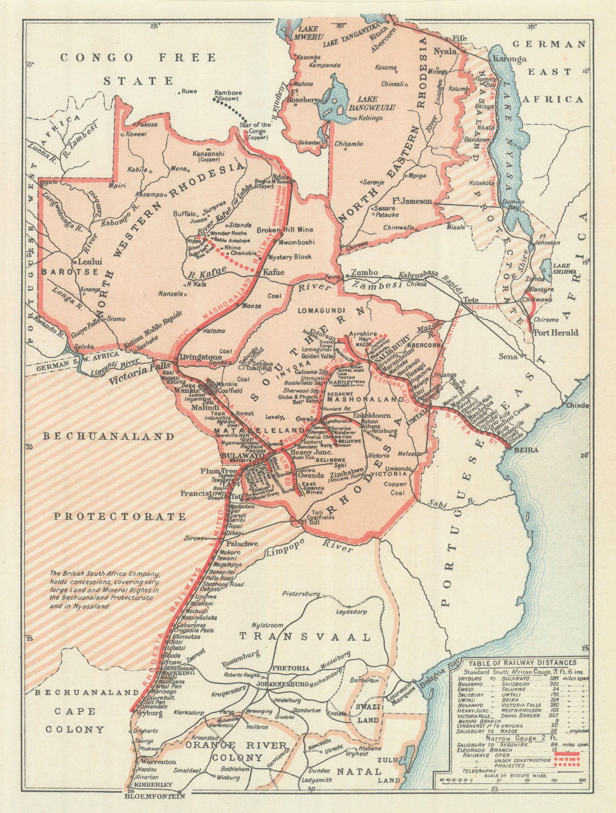 Rhodesia railways. Zimbabwe & Zambia. British South Africa Company 1910 map