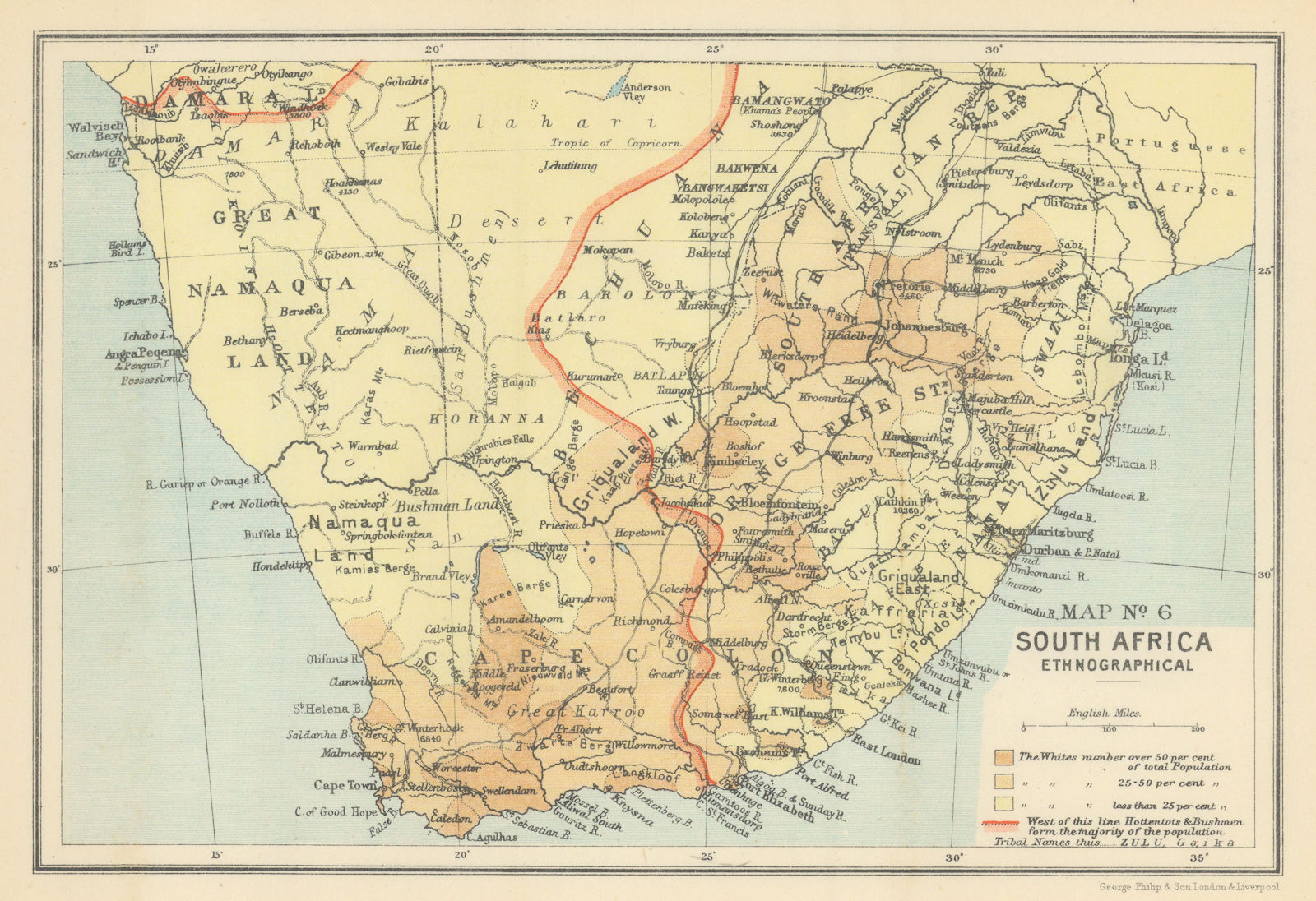 South Africa - Ethnic. Tribes Hottentots Bushmen Whites. SAMLER BROWN 1899 map