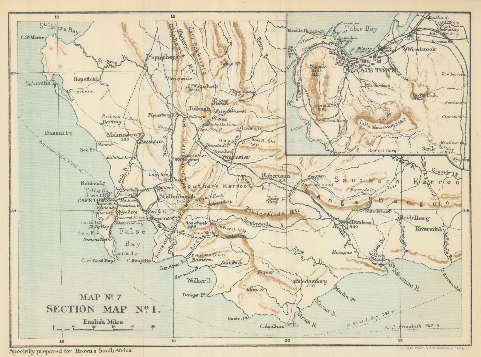 South Africa - Cape Colony Western Provinces. Cape Town environs. BROWN 1899 map