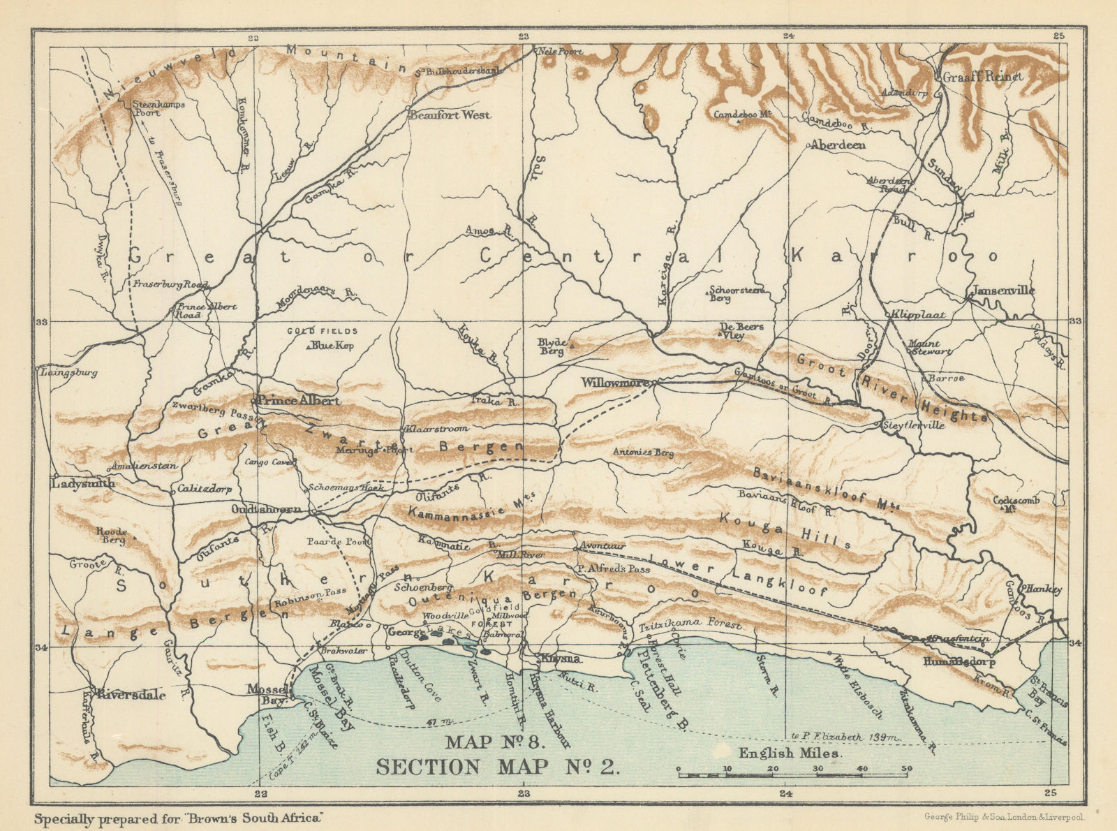 Associate Product South Africa - Central Southern Provinces of Cape Colony. SAMLER BROWN 1899 map