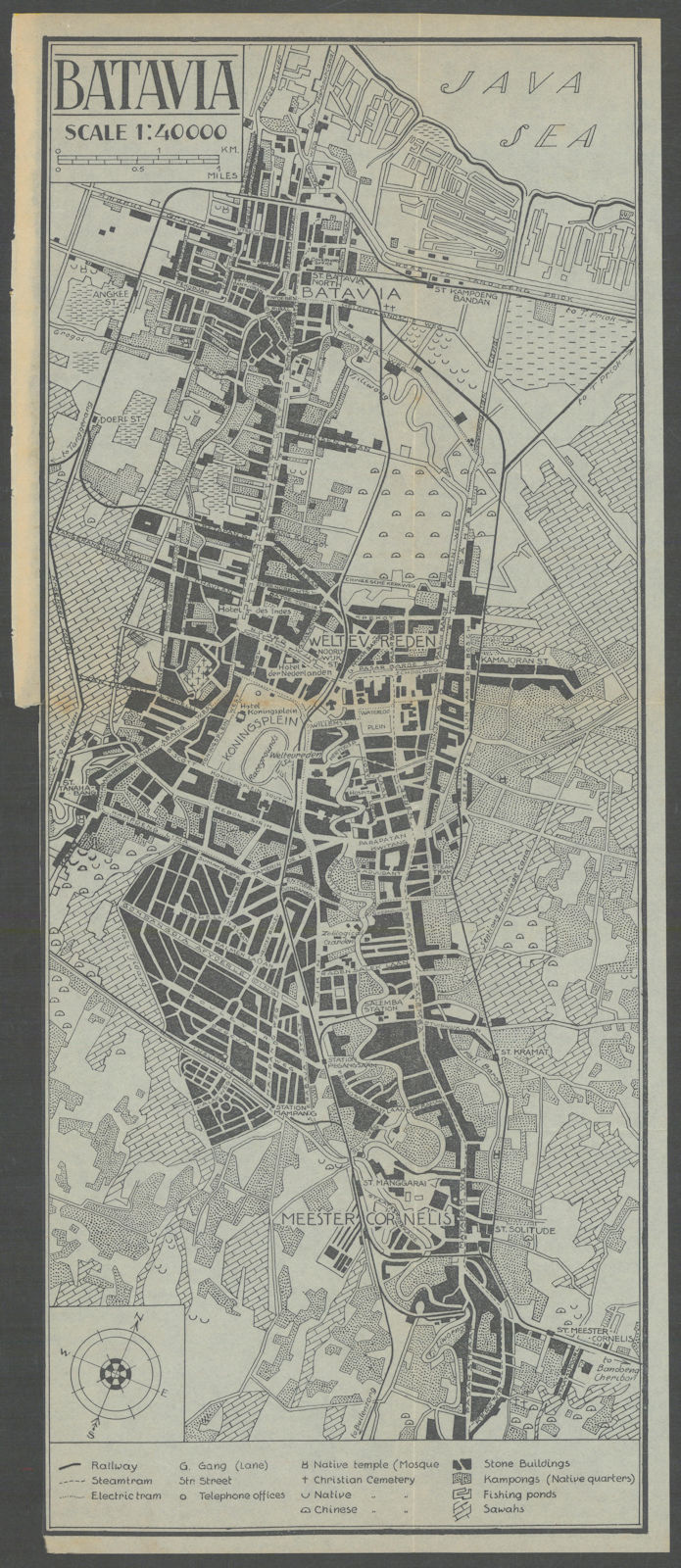 Batavia, Indonesia. Jakarta city plan. VAN STOCKUM 1930 old vintage map chart