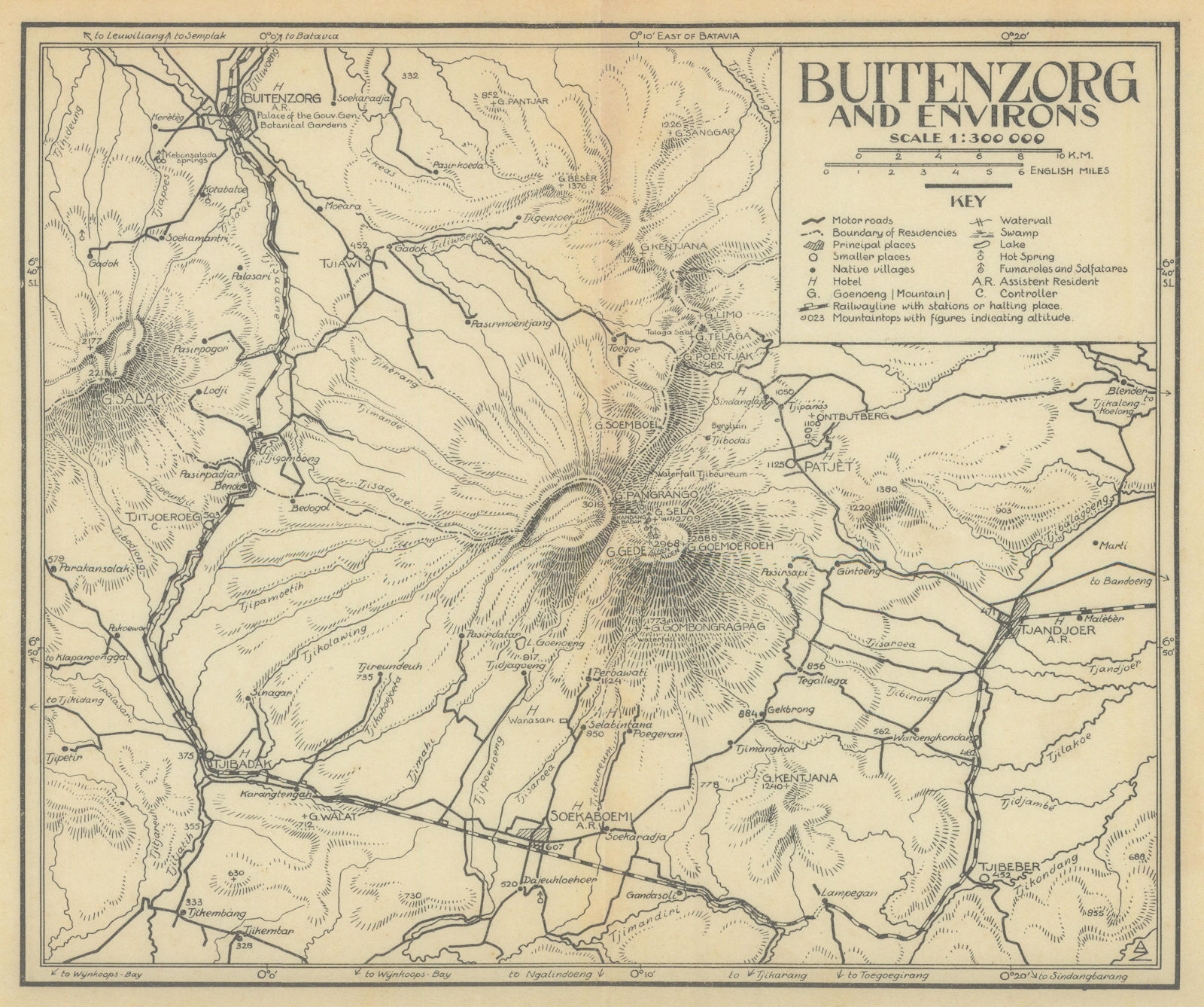 Buitenzorg & environs. Bogor & Pangrango, Java, Indonesia. VAN STOCKUM 1930 map