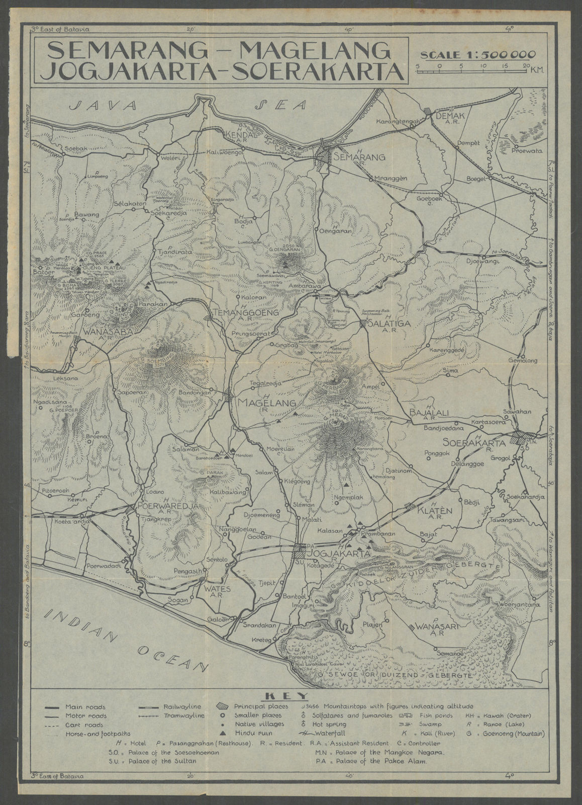 Mid-Java. Semarang Magelang Yogyakarta Surakarta Indonesia. VAN STOCKUM 1930 map