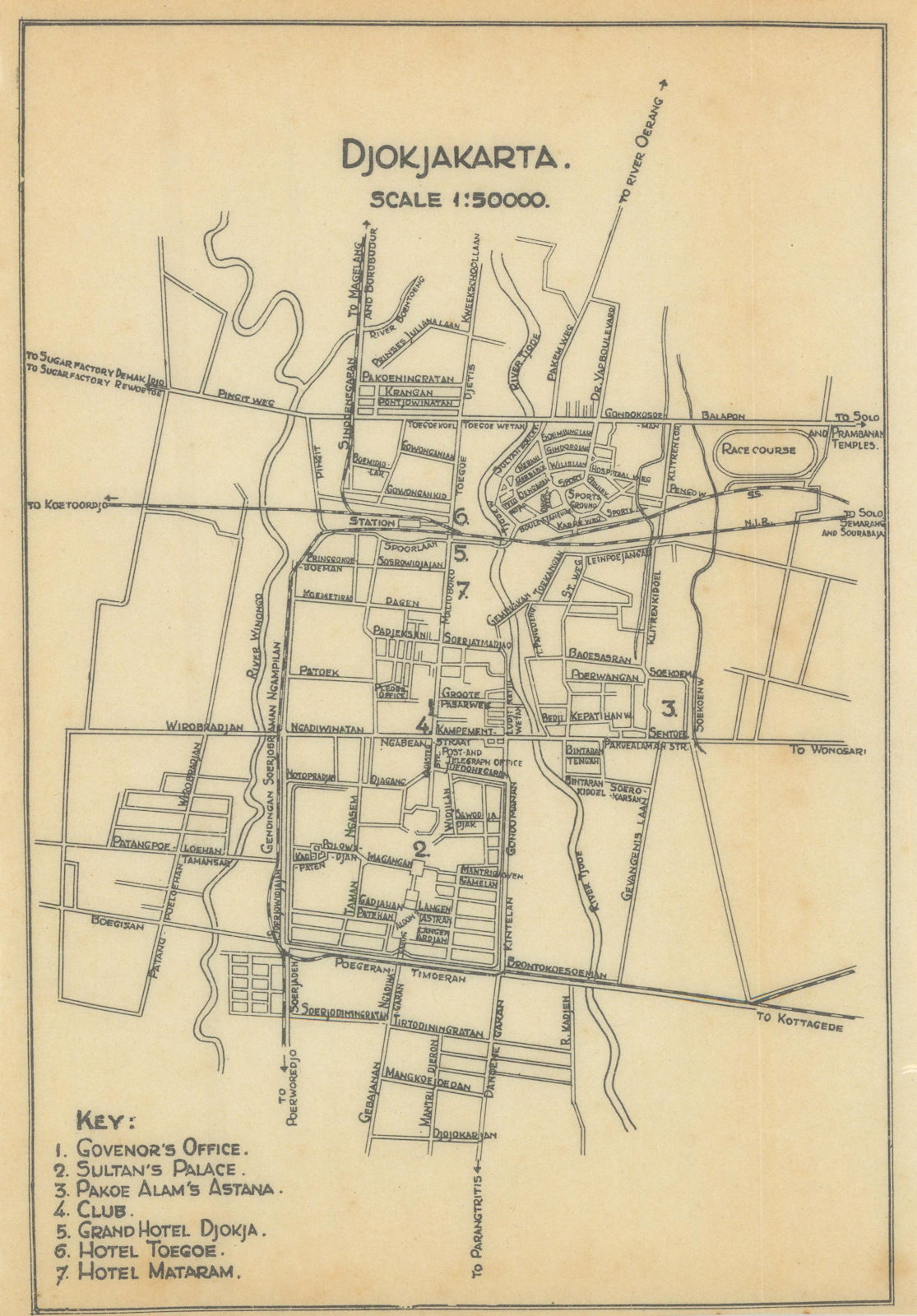 Djokjakarta. Yogyakarta city plan, Java, Indonesia. VAN STOCKUM 1930 old map