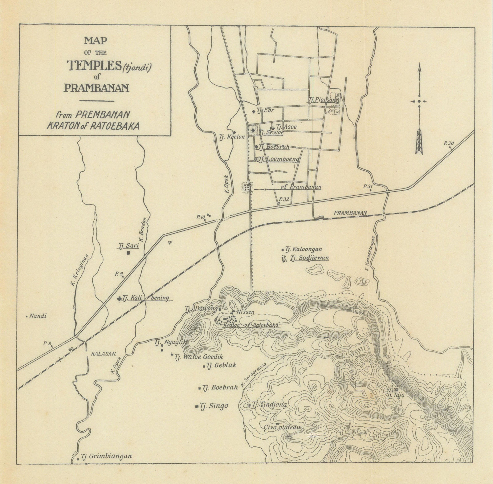 Map of the Temples (tjandi) of Prambanan, Java, Indonesia. VAN STOCKUM 1930