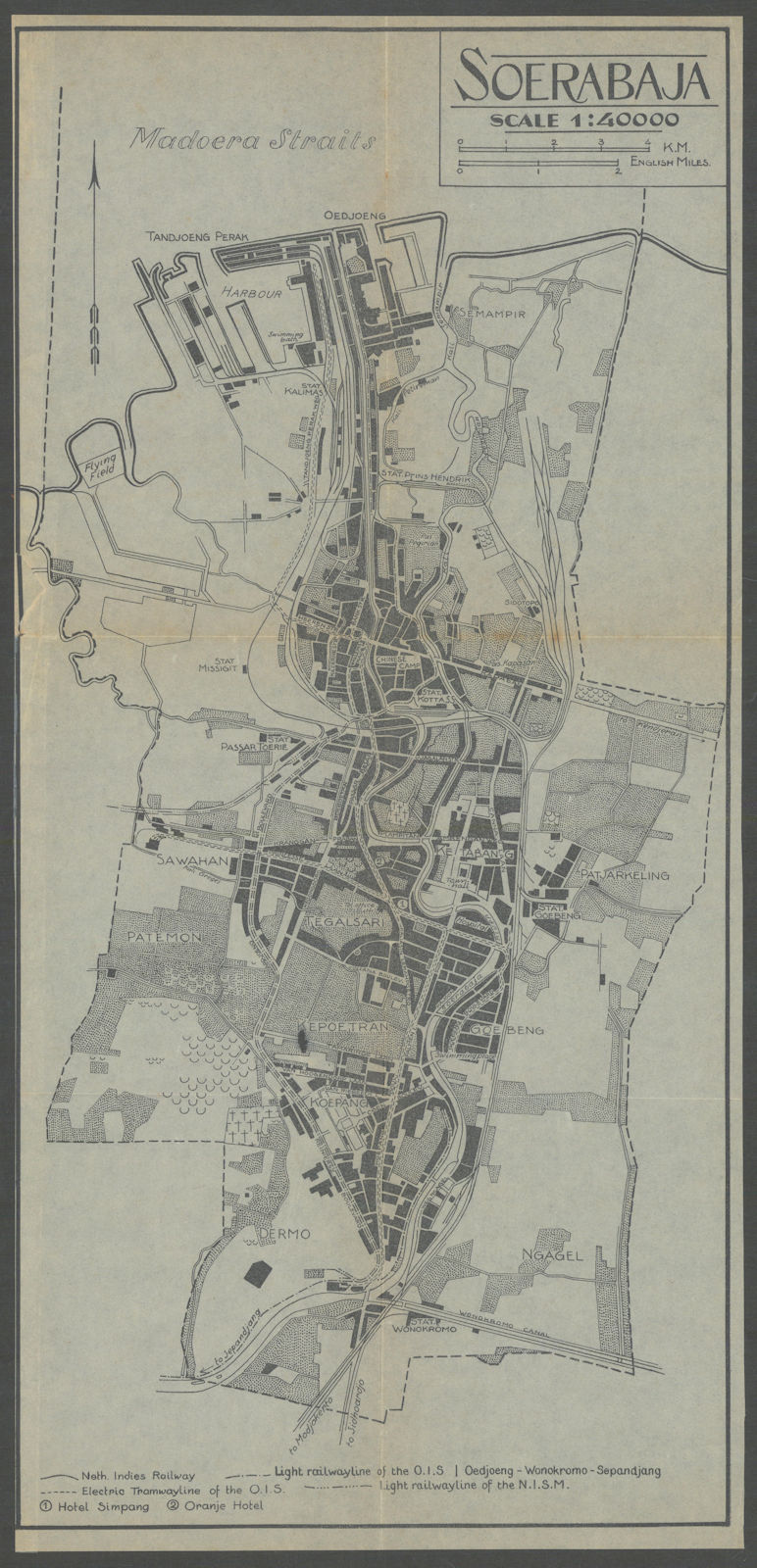 Soerabaya. Surabaya city plan, Java, Indonesia. VAN STOCKUM 1930 old map