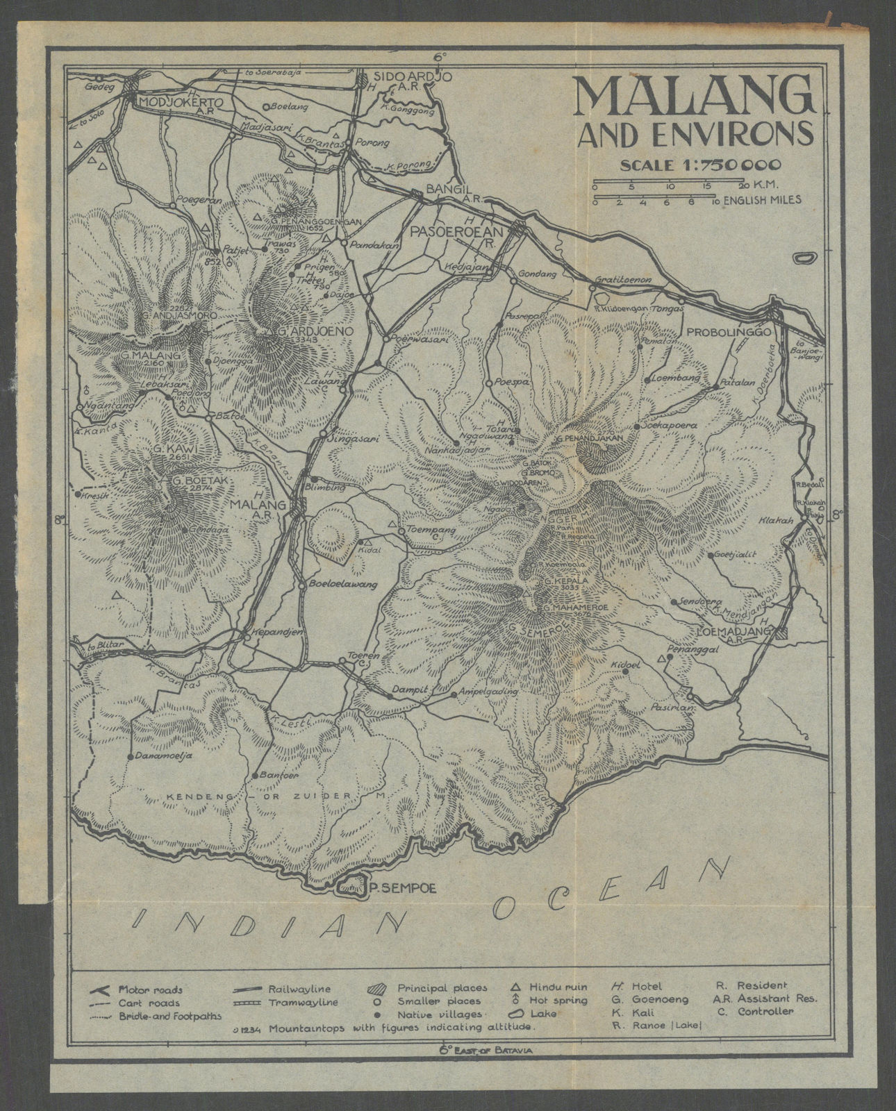 Malang environs. Mount Bromo. Java, Dutch East Indies. VAN STOCKUM 1930 map