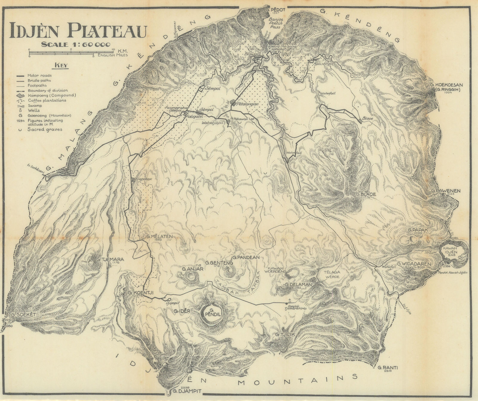 Idjen Plateau. Mount Ijen Java Dutch East Indies Indonesia. VAN STOCKUM 1930 map