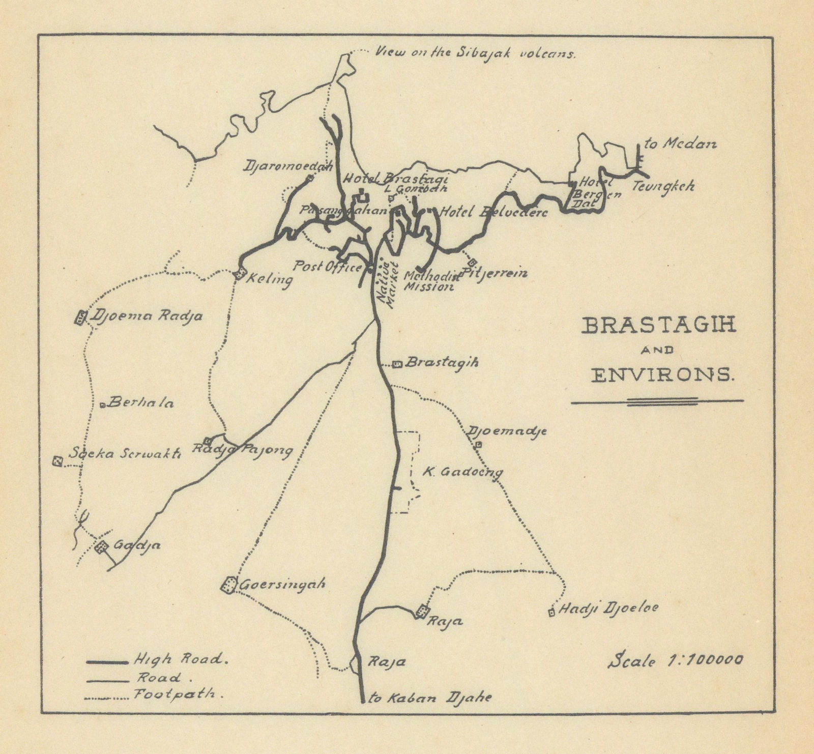 Brastagih area. Berastagi, Sumatra Dutch East Indies SMALL! VAN STOCKUM 1930 map