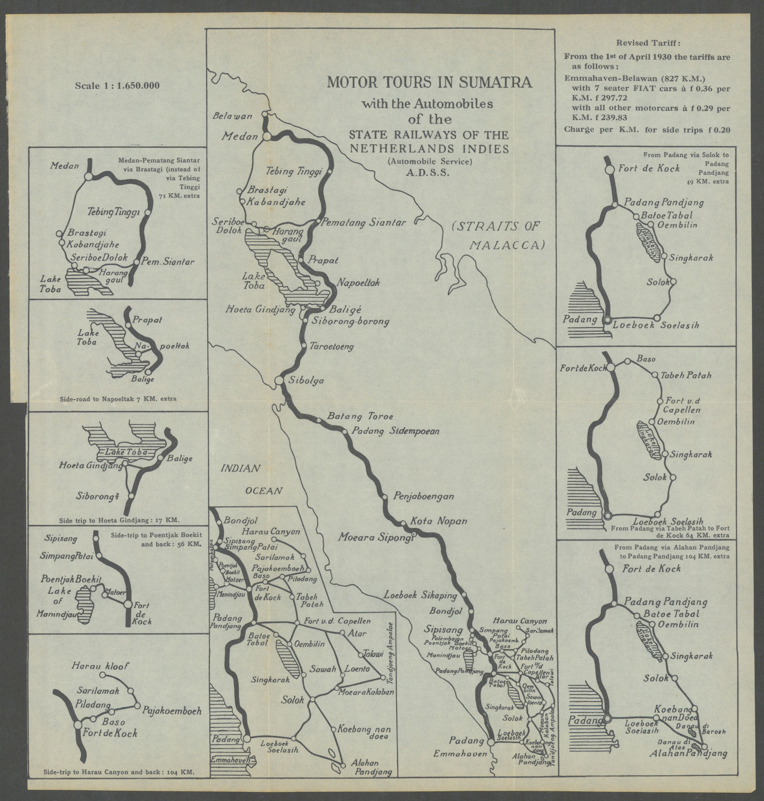 Motor Tours in Sumatra. Dutch East Indies. Indonesia. VAN STOCKUM 1930 old map