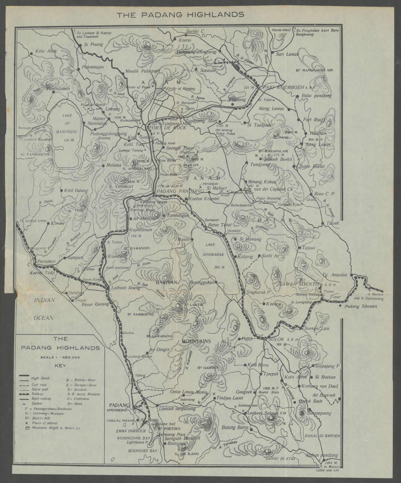 The Padang Highlands. Sumatra, Dutch East Indies. Indonesia VAN STOCKUM 1930 map