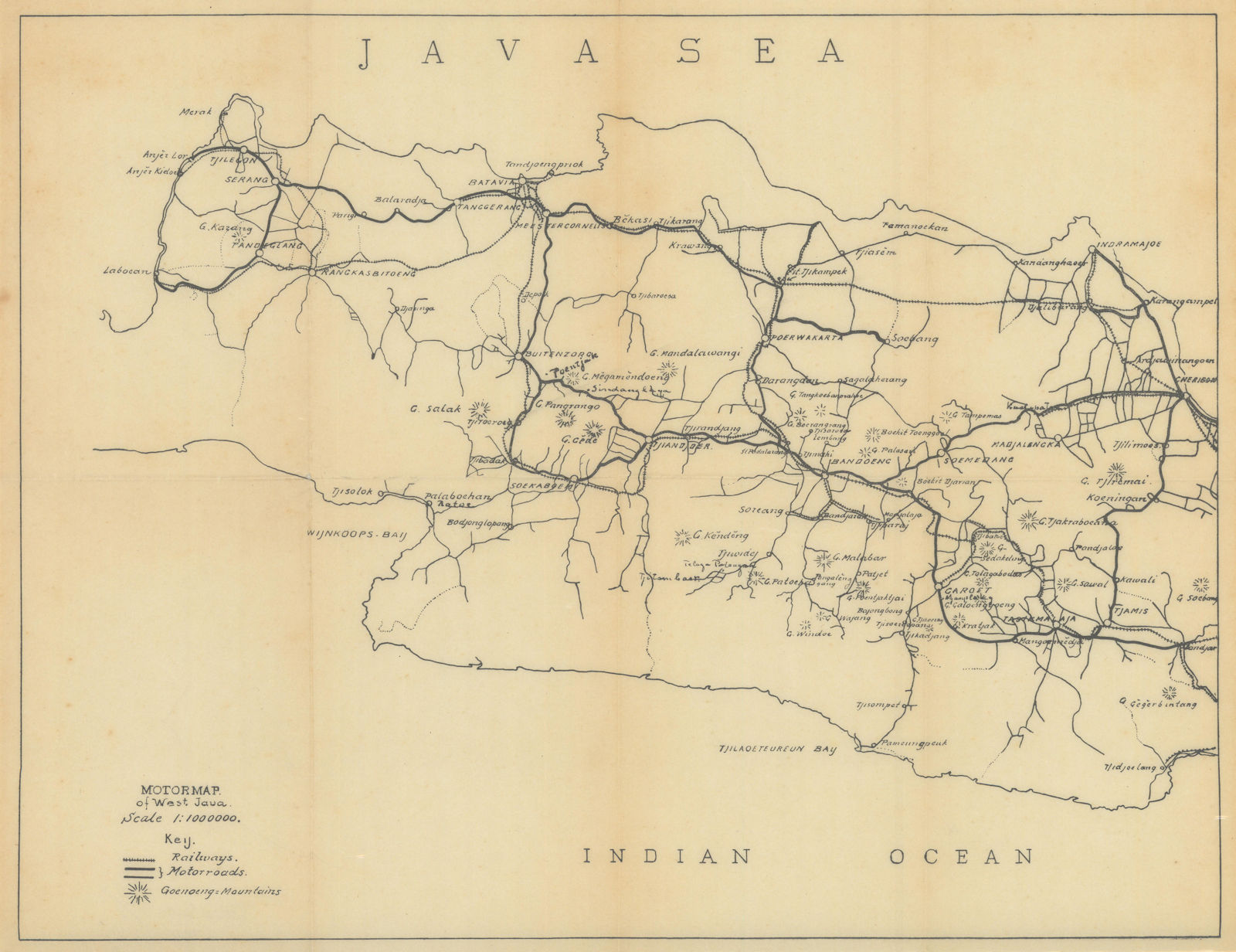 Motoring map of West Java, Indonesia. VAN STOCKUM 1930 old vintage chart