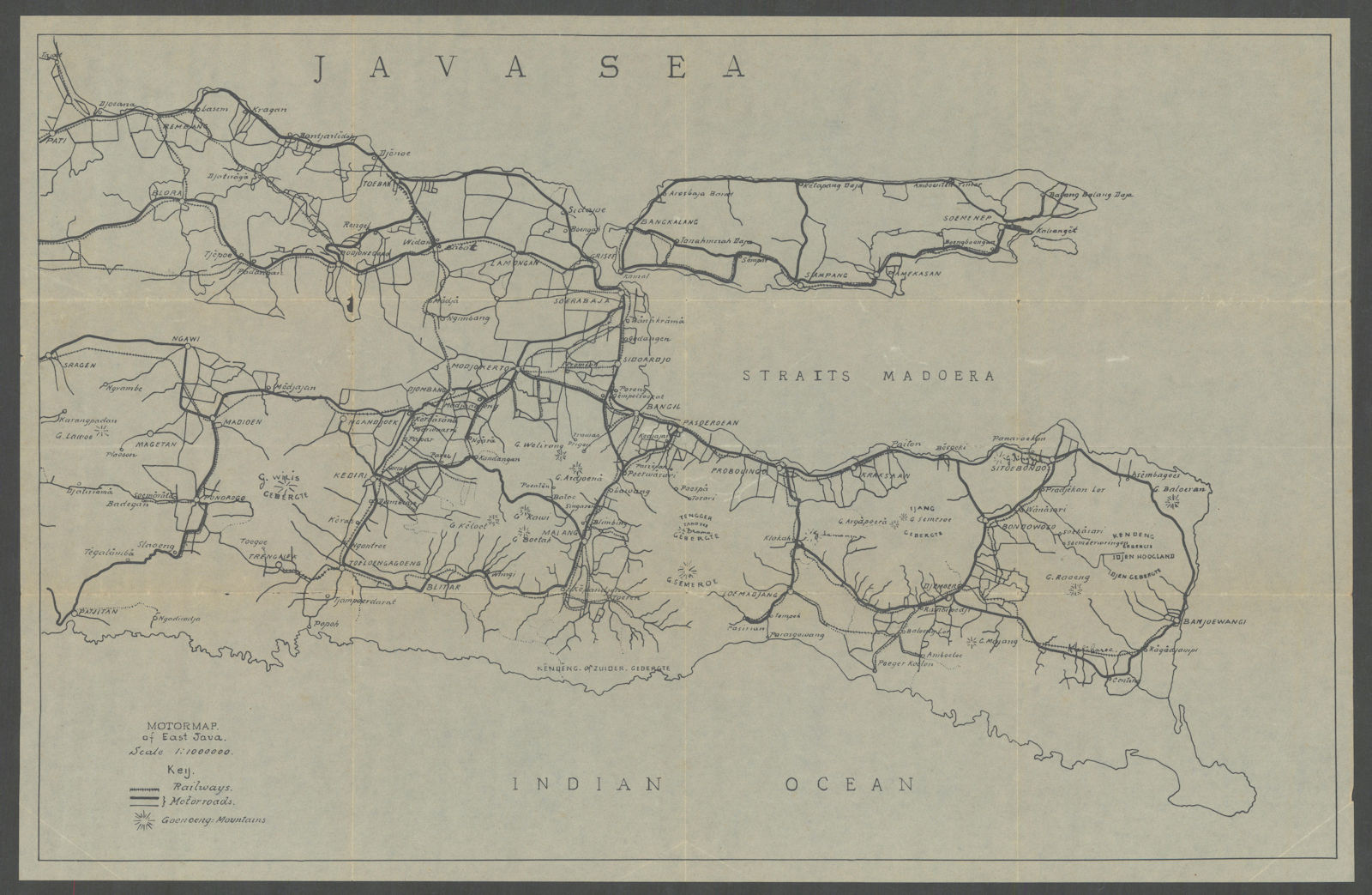 Motoring map of East Java, Indonesia. VAN STOCKUM 1930 old vintage chart