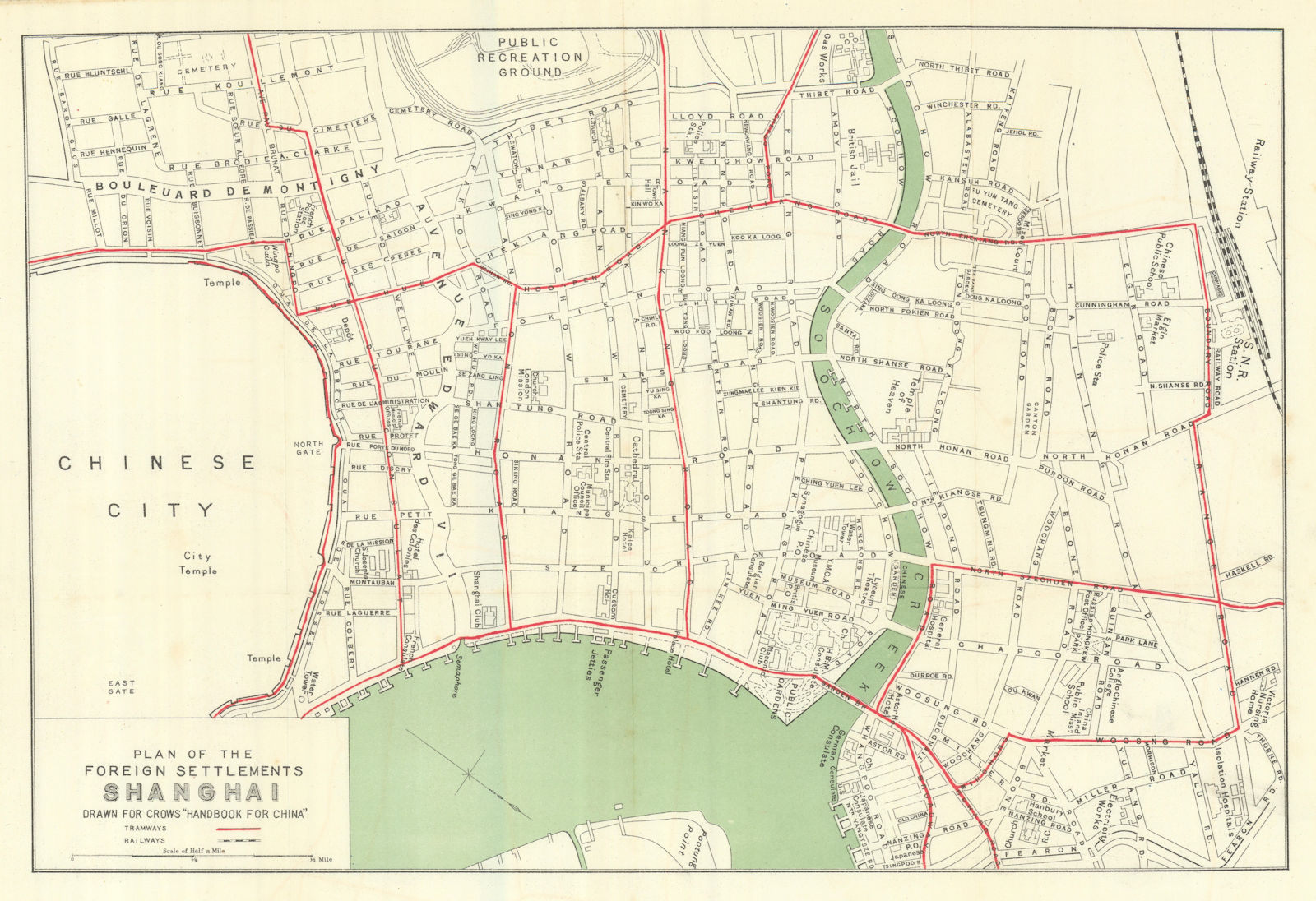 Associate Product City plan of the Foreign Settlements in Shanghai, China by Carl Crow 1921 map