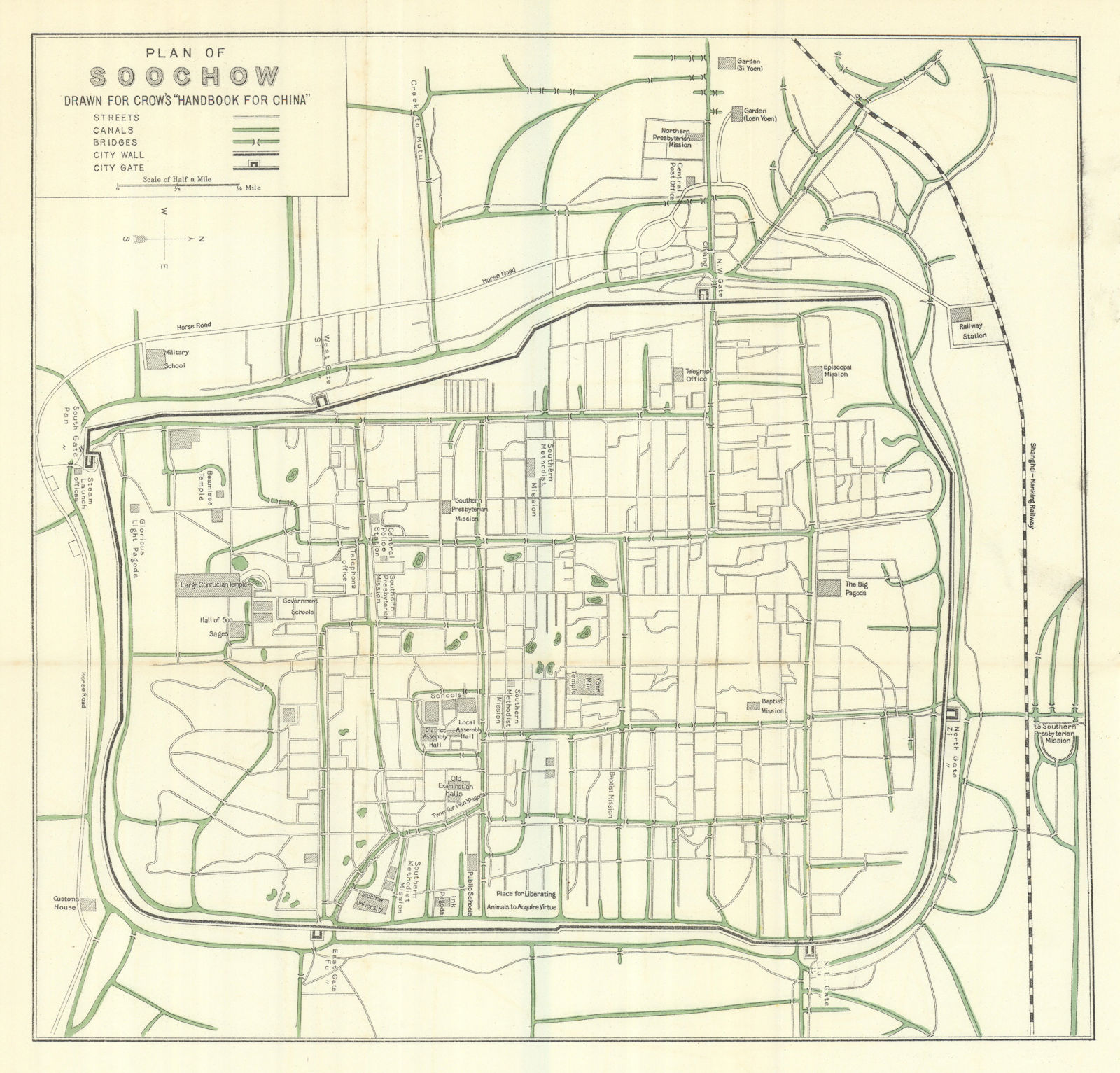 City plan of Soochow by Carl Crow. Suzhou, China 1921 old antique map chart