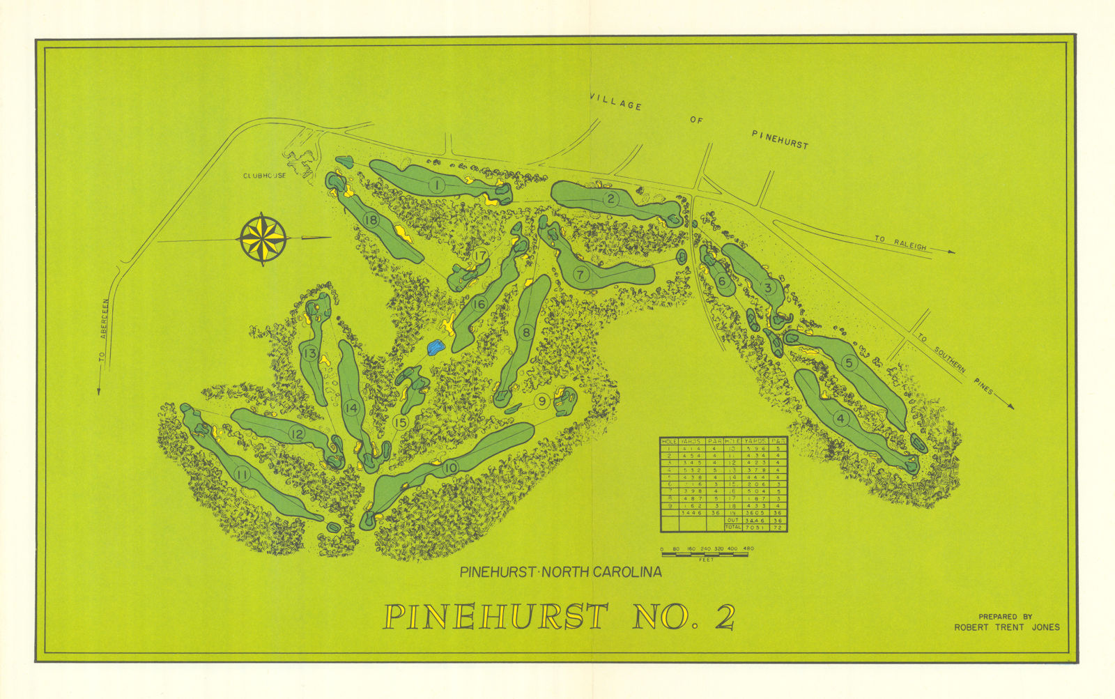Associate Product Pinehurst No.2, North Carolina. Golf course plan by Robert Trent Jones 1966 map