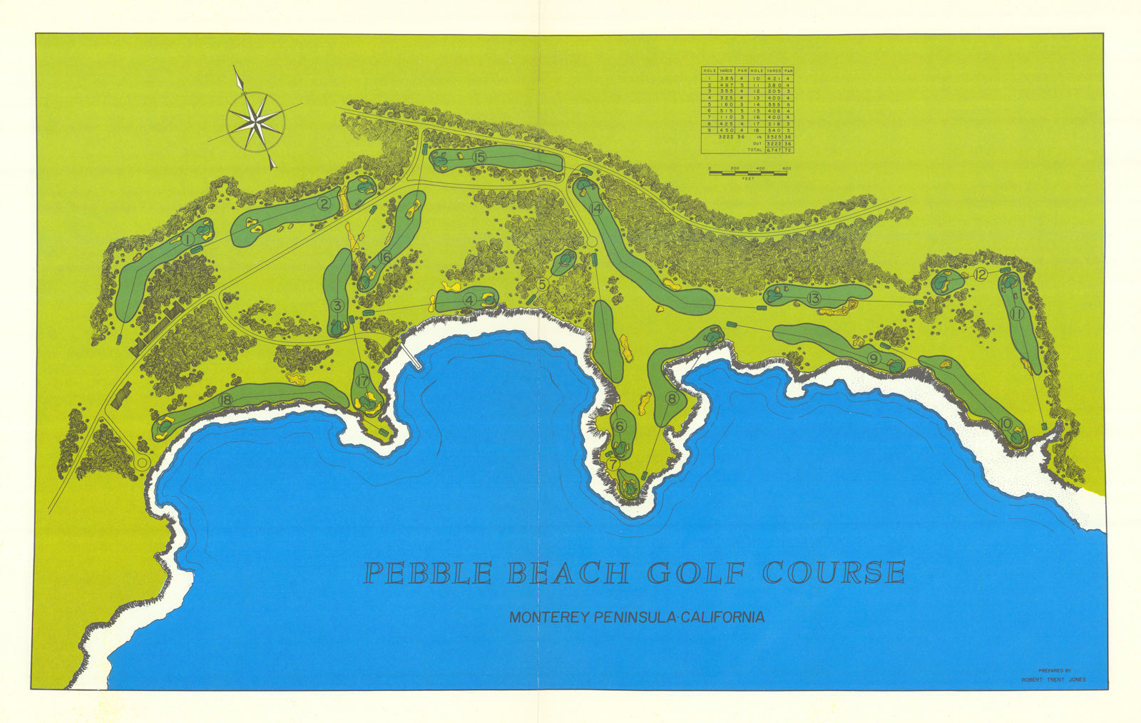 Pebble Beach Golf Course, Monterey, CA. Plan by Robert Trent Jones 1966 map