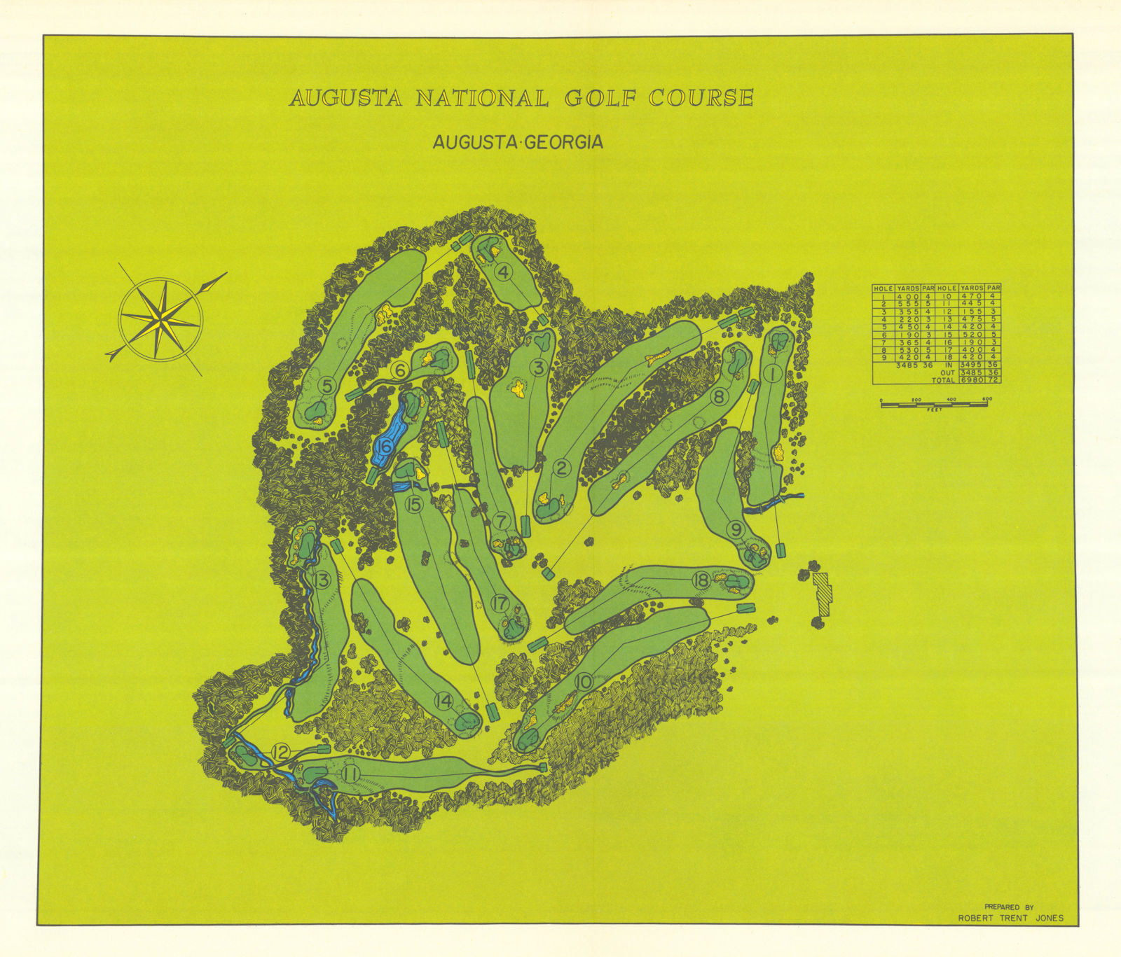 Augusta National Golf Course, Georgia. Plan by Robert Trent Jones 1966 old map
