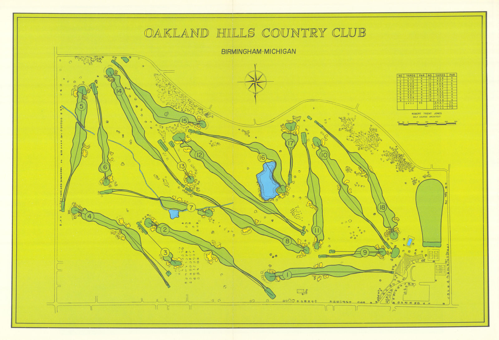 Oakland Hills Country Club Michigan Robert Trent Jones golf course plan 1966 map