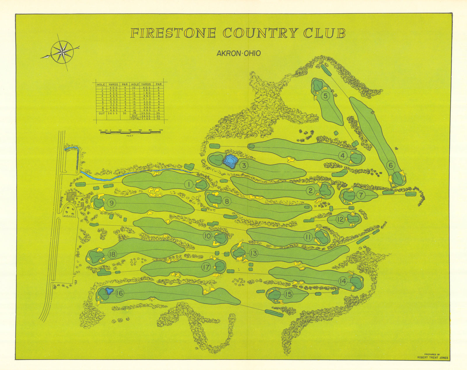Associate Product Firestone Country Club, Akron, OH. Golf course plan. Robert Trent Jones 1966 map