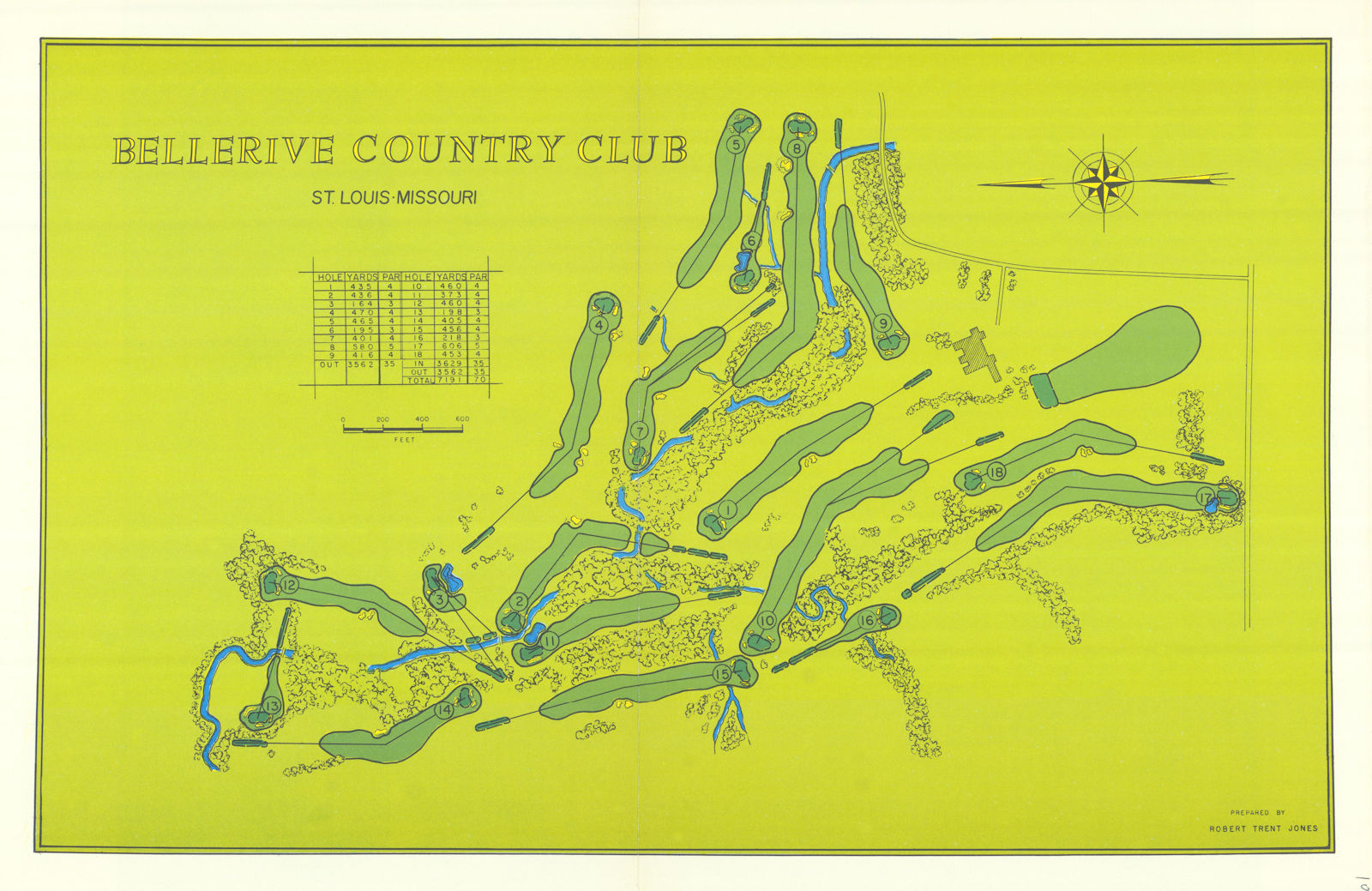 Associate Product Bellerive Country Club, Missouri. Golf course plan. Robert Trent Jones 1966 map