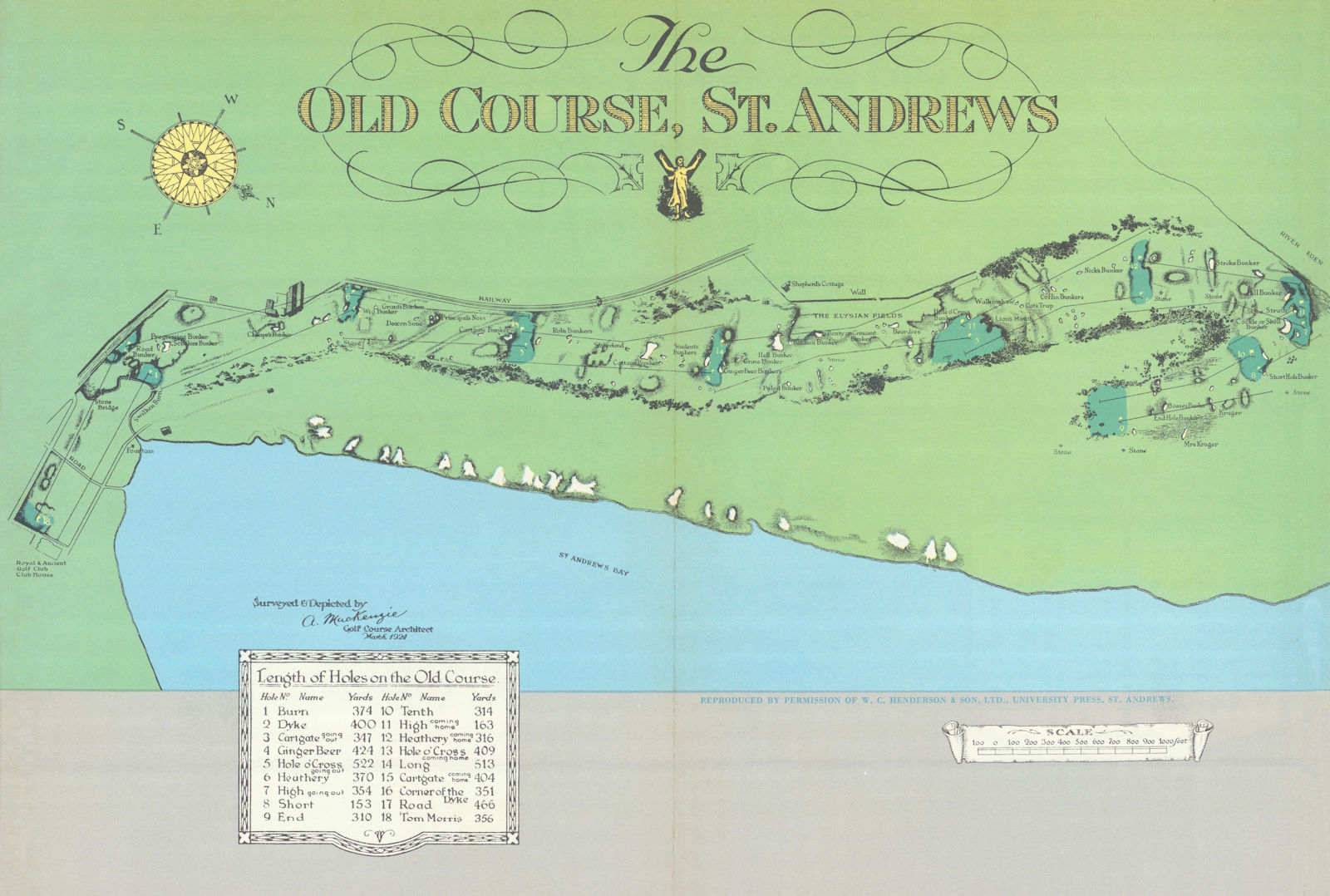 Associate Product Old Course St. Andrews. Golf course plan by Alister Mackenzie 1924 (1954) map