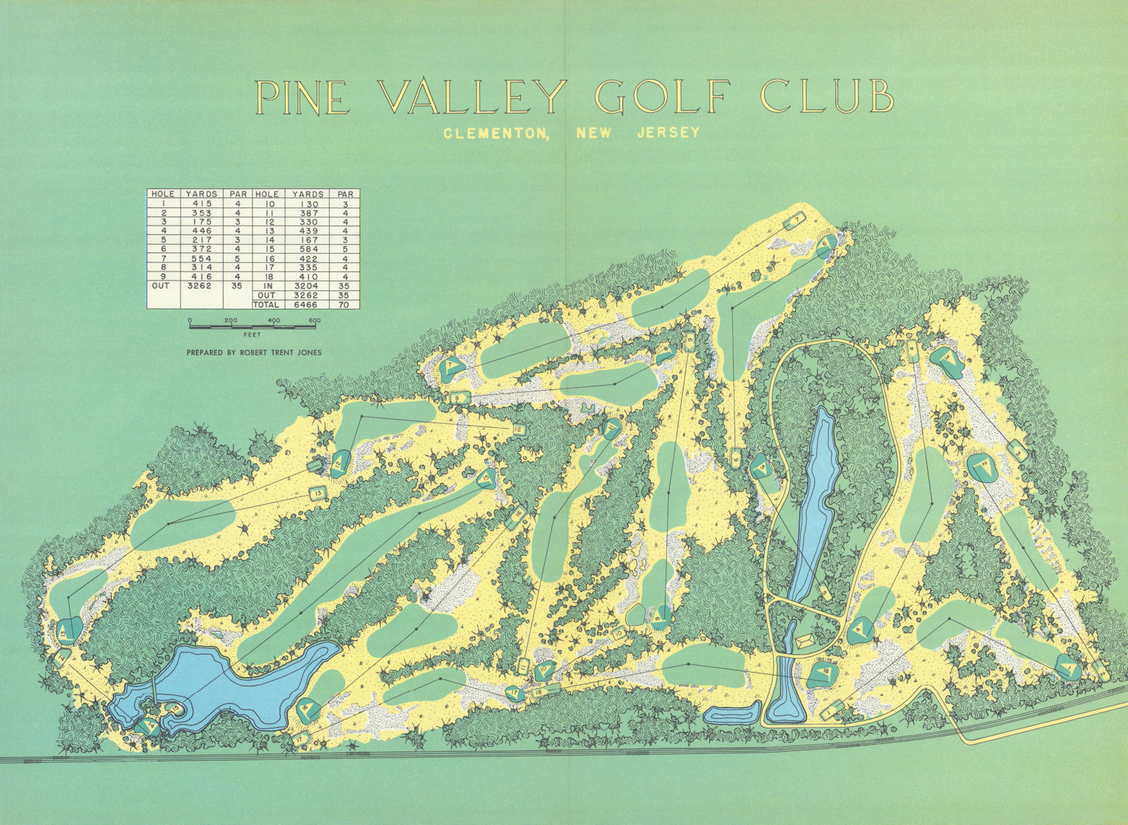 Pine Valley Golf Club, Clementon, NJ. Course plan by Robert Trent Jones 1954 map