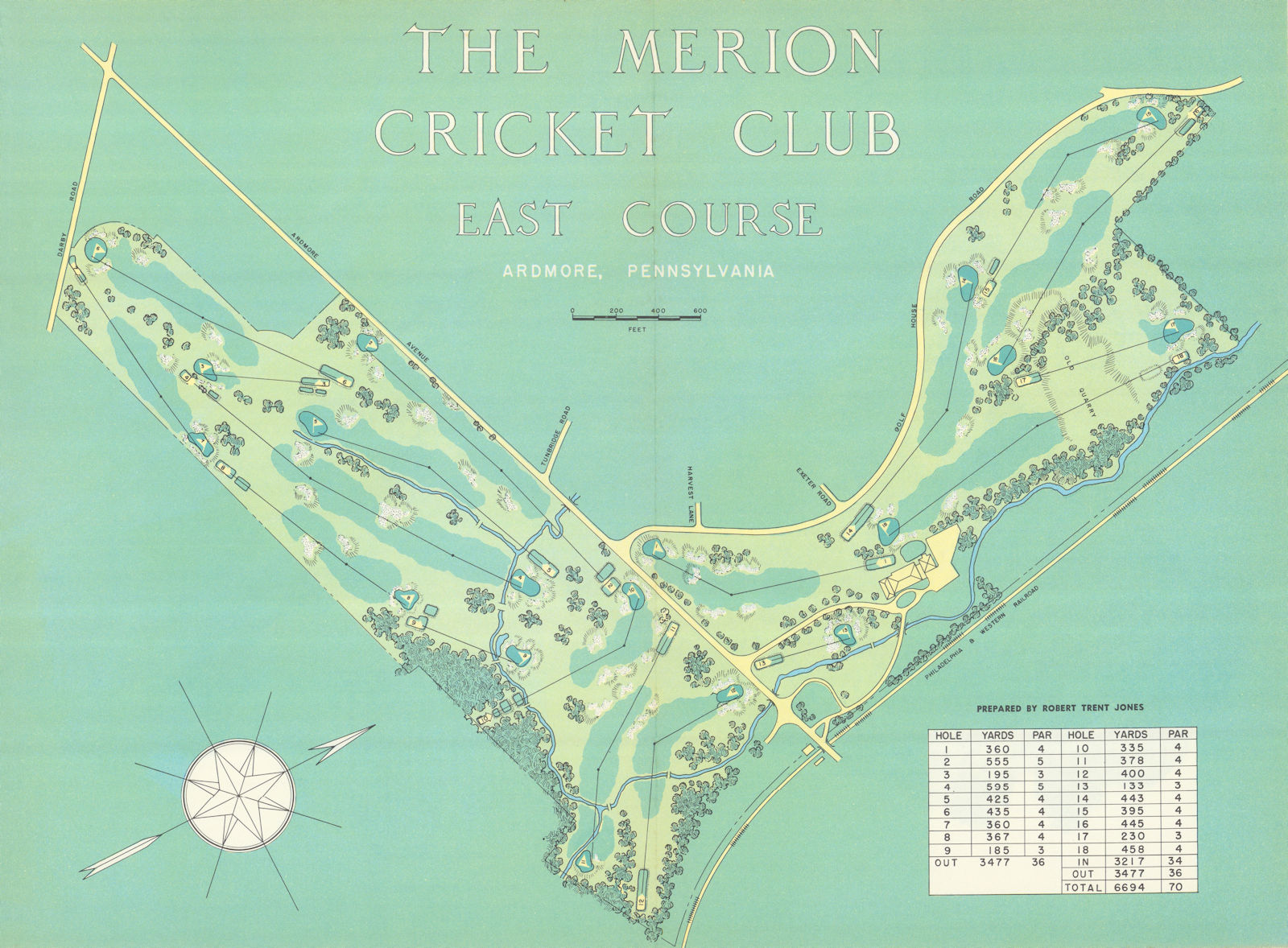 Associate Product Merion Golf Club East Course, Pennsylvania. Robert Trent Jones plan 1954 map